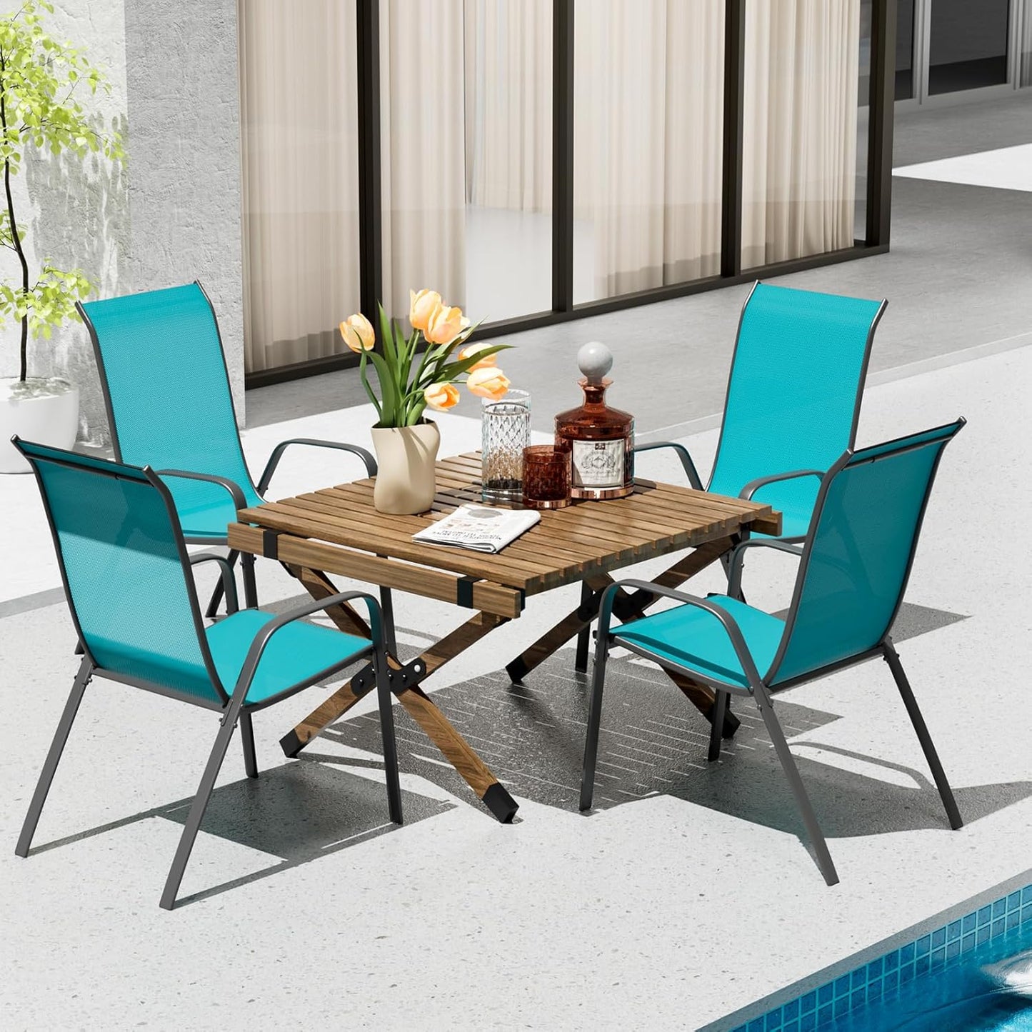 LAZY BUDDY 4 Pcs Patio Dining Chairs, Outdoor Stackable Armchair, Heavy Duty Breathable Lawn Chairs Set for Backyard, Garden, Deck, Front Porch, 330 LBS