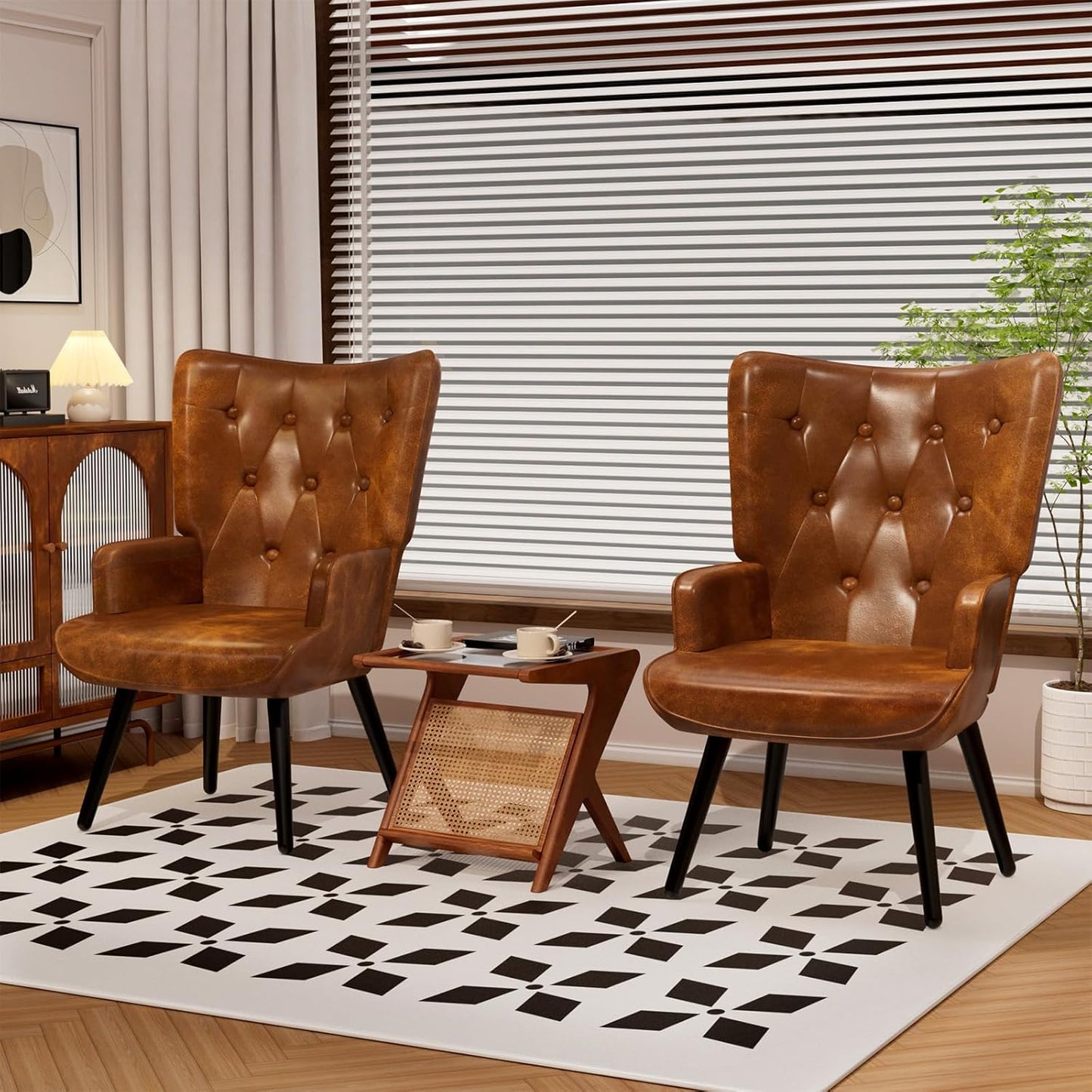 LAZY BUDDY Accent Chairs Set of 2, PU Leather Armchair Upholstered Wingback Chair for Living Room, Bedroom, Waiting Room
