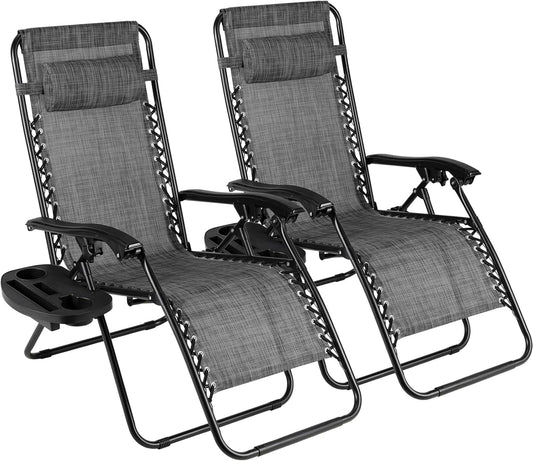 LAZY BUDDY Zero Gravity Chair Set of 2, Outdoor Folding Lounge with Detachable Headrest & Holder Tray, Adjustable Textilene Lawn Reclining, No Assembly Required, for Patio, Backyard, Garden, 330LBS