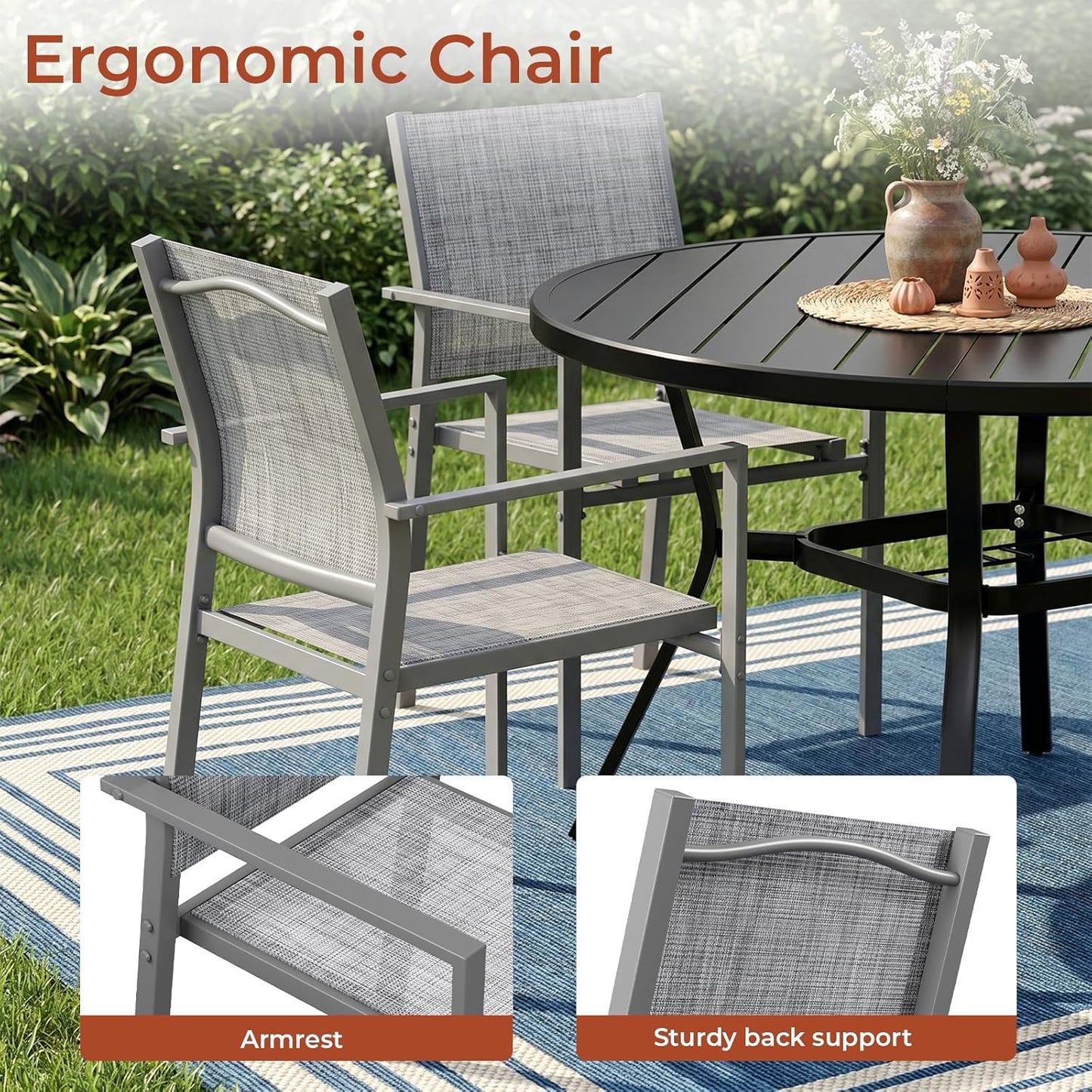 LAZY BUDDY Patio Dining Chairs Set of 6, Stackable Outdoor Dining Chairs with Arms, Outdoor Dining Furniture with Metal Frame & Breathable Textilene Fabric, for Garden, Backyard, Lawn, Poolside