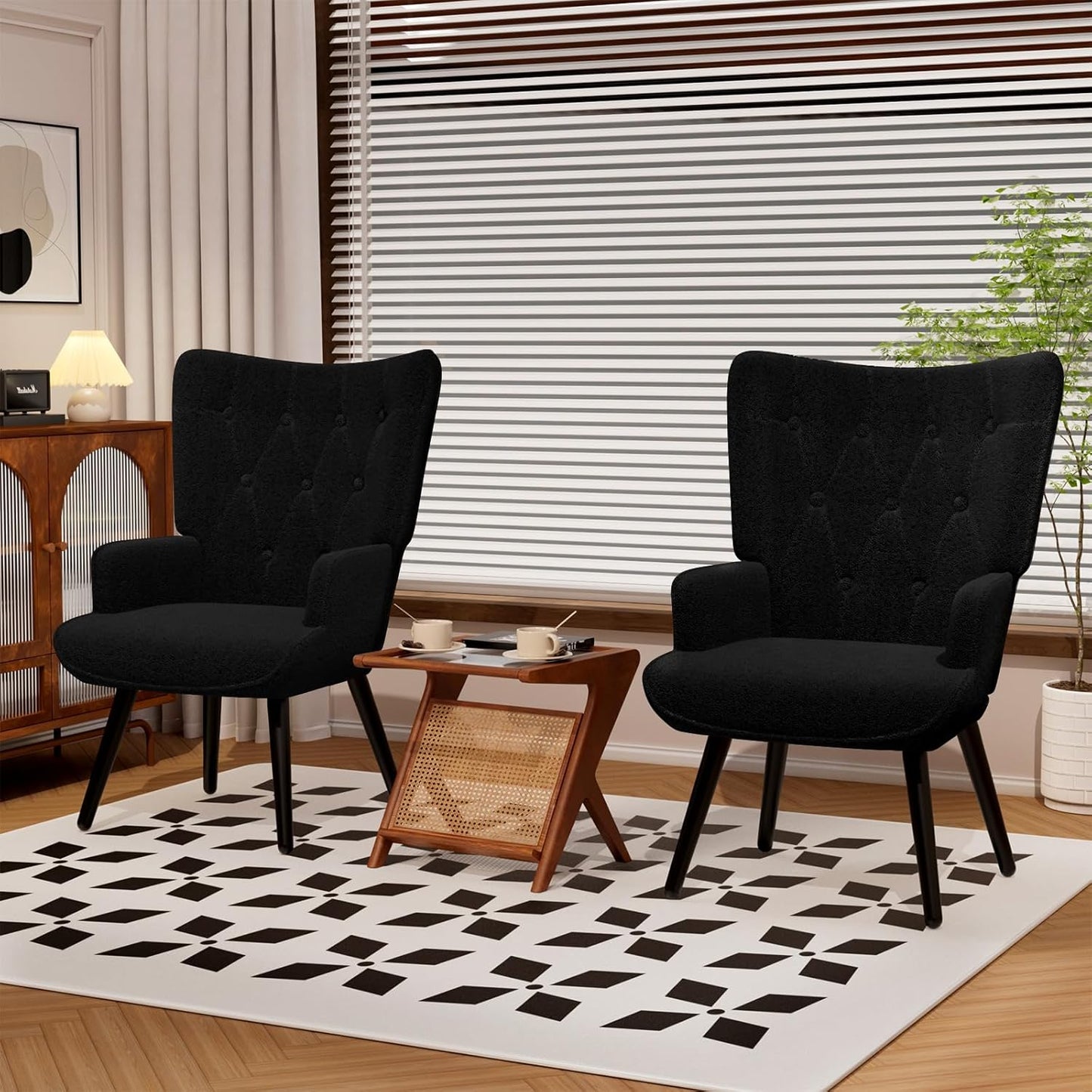 LAZY BUDDY Accent Chairs Set of 2, PU Leather Armchair Upholstered Wingback Chair for Living Room, Bedroom, Waiting Room