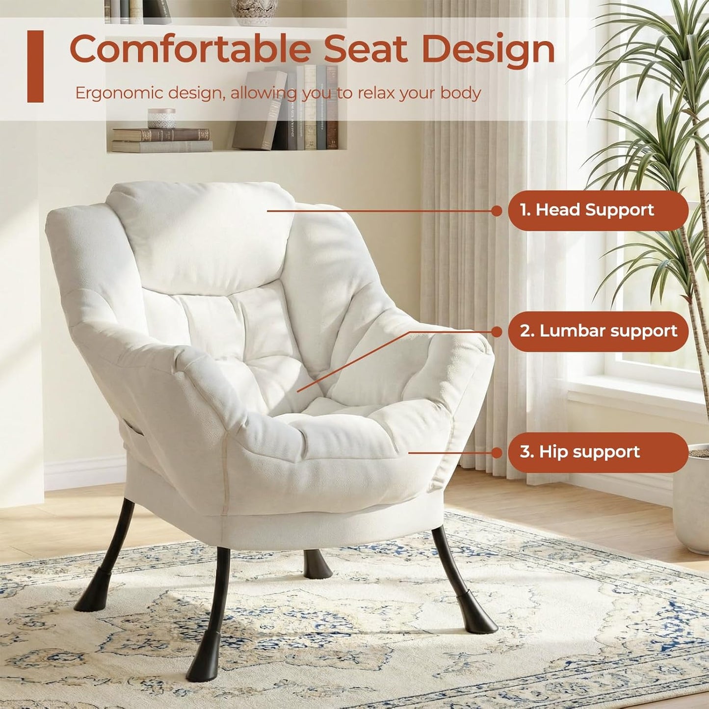 LAZY BUDDY Lazy Chair with Side Pocket, Upholstered Accent Lounge Chair Reading Armchair for Living Room, Bedroom