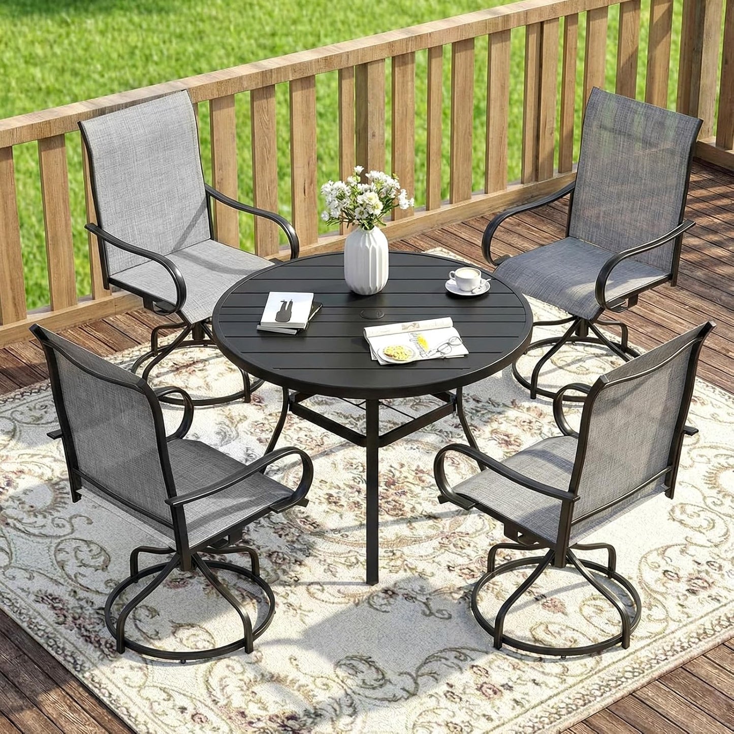 LAZY BUDDY Patio Swivel Chairs Set of 2/4, Outdoor Dining Chairs with High Back, All-Weather, for Lawn, Porch, Garden