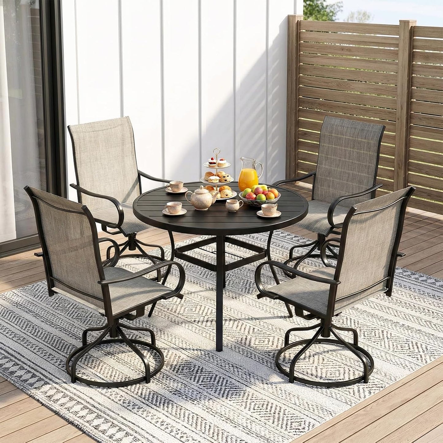 LAZY BUDDY Outdoor Dining Table for 4-6, E-Coating Metal Patio Dining Table with Umbrella Hole, All-Weather Table for Picnic, Garden, Backyard, Poolside