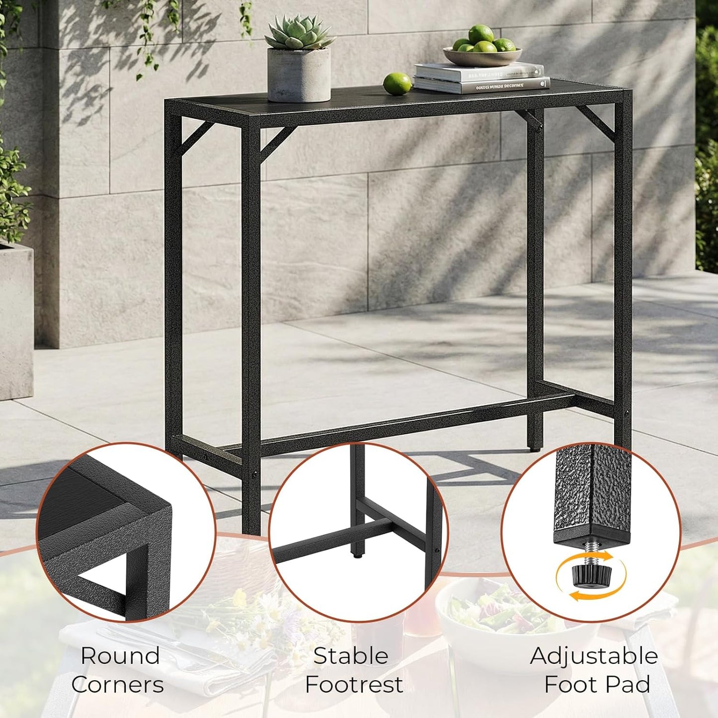 LAZY BUDDY 40''/47''/55''/63'' Outdoor Bar Table, Patio Counter Height Table Bar Height Pub Table with Adjustable Foot, HDPE Outdoor Furniture for Deck, Hot Tub, Poolside, Balcony
