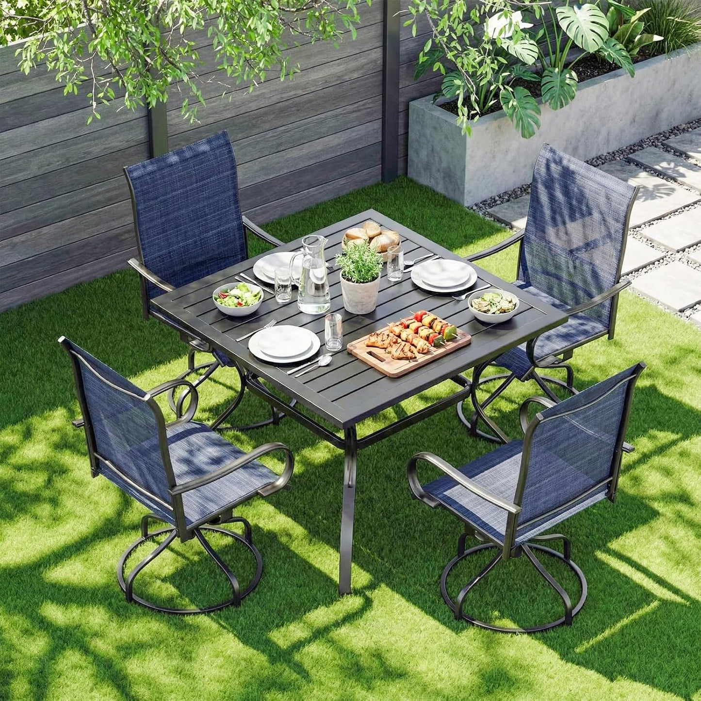 LAZY BUDDY Patio Swivel Chairs Set of 2/4, Outdoor Dining Chairs with High Back, All-Weather, for Lawn, Porch, Garden