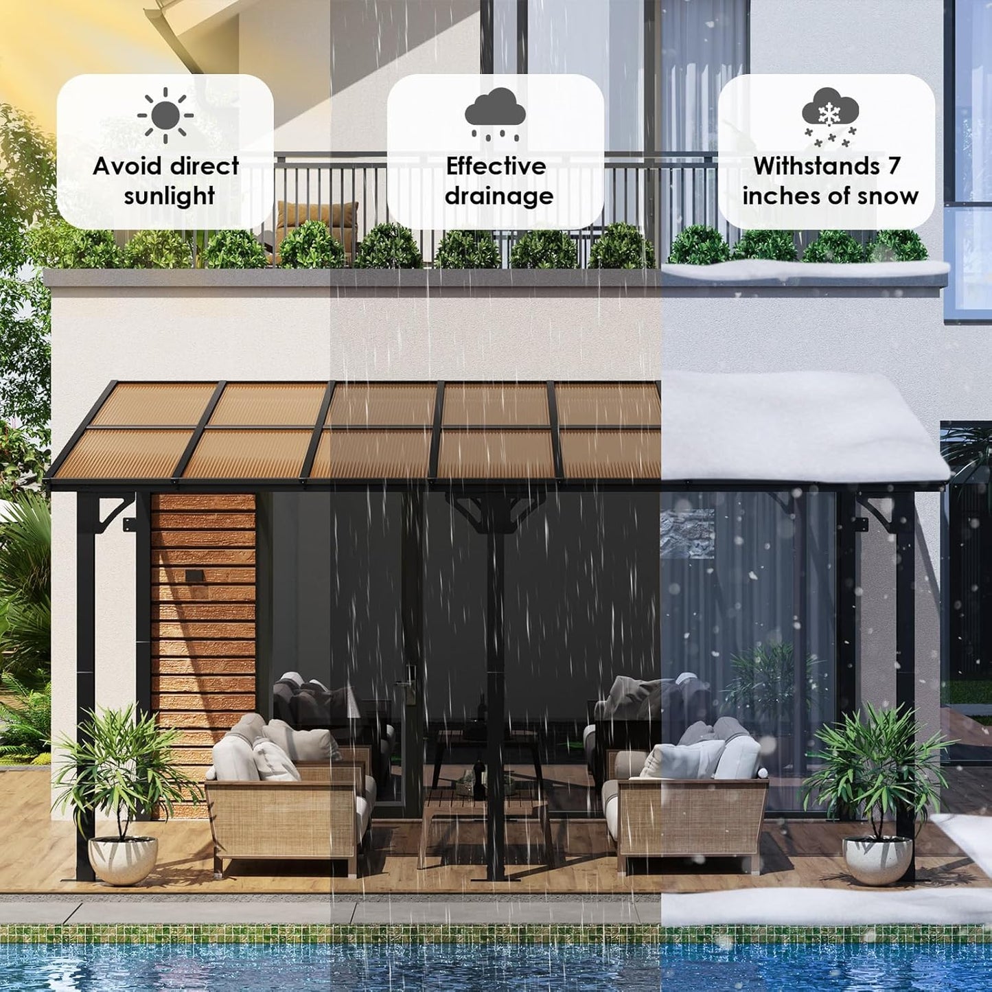 LAZY BUDDY 10'x 14'Gazebo, Aluminum Pergola, Outdoor Lean to Hard Top with Sloped Roof, Large Wall-Mounted Heavy Duty Awnings for Patio, Garden, Decks, Backyard