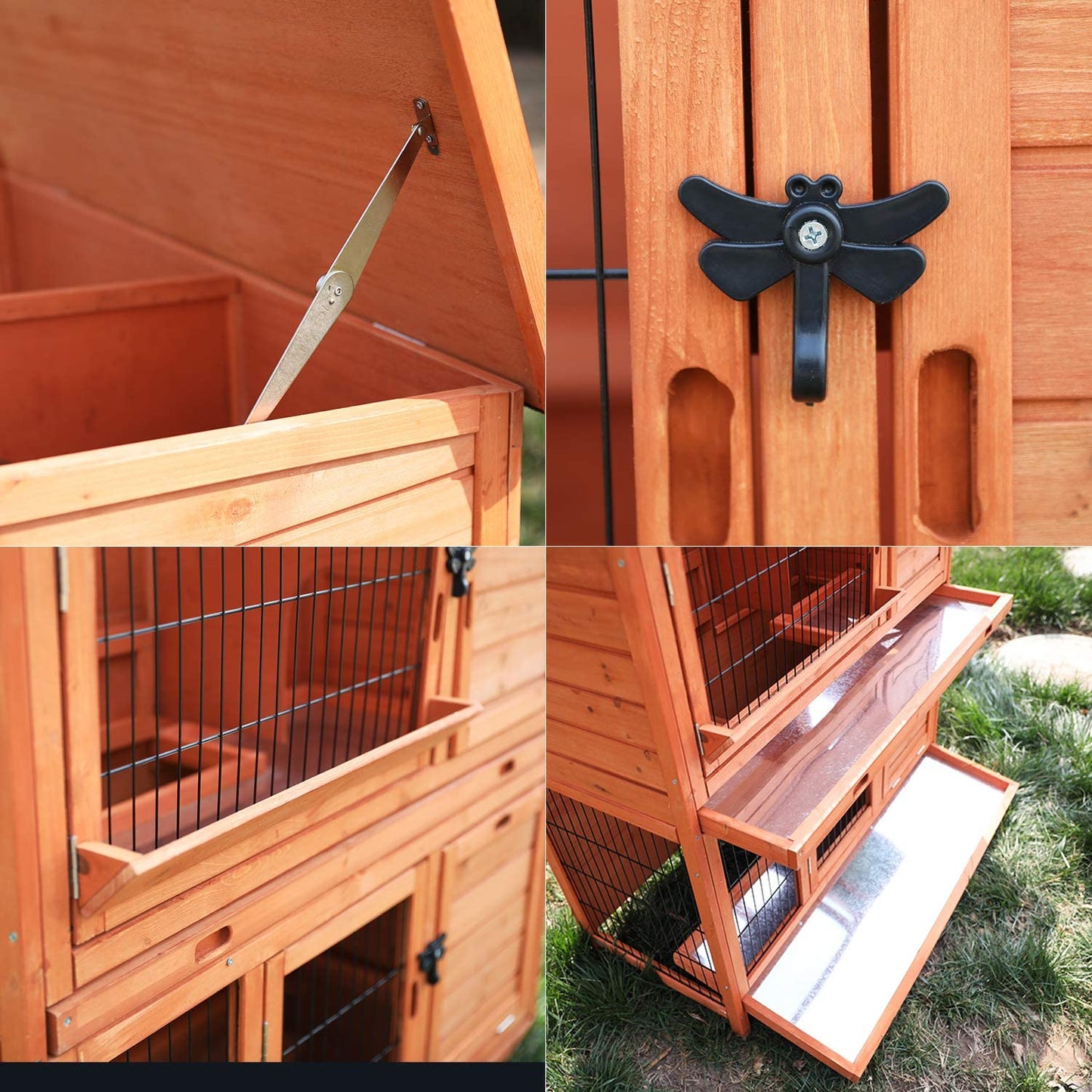 LAZY BUDDY Rabbit Hutch Wooden Rabbit Cage Indoor Outdoor Backyard Bunny Small Animal Cage with Waterproof Roof & Removable Tray