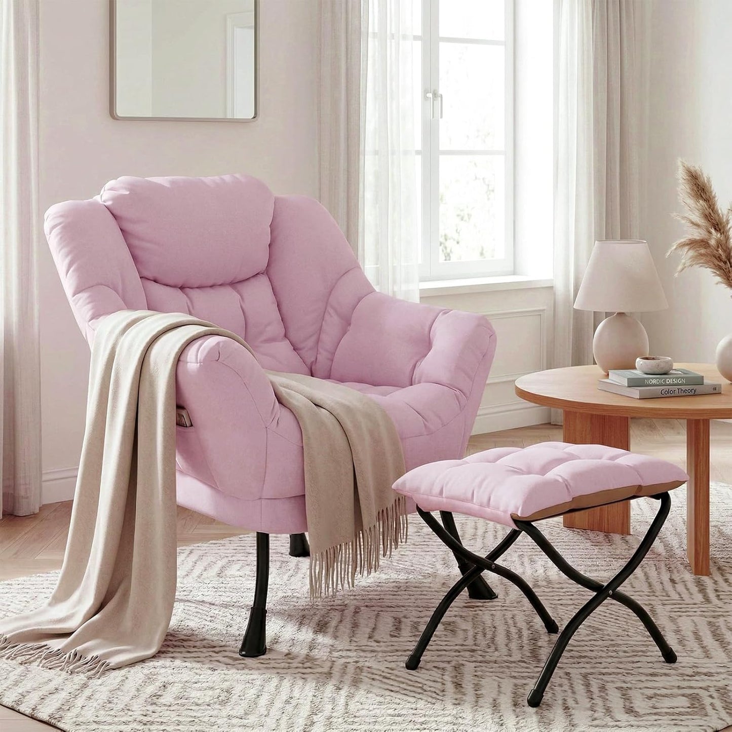 LAZY BUDDY Lazy Chair with Side Pocket, Upholstered Accent Lounge Chair Reading Armchair for Living Room, Bedroom