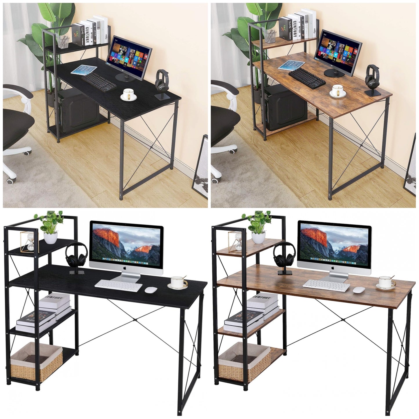 LAZY BUDDY 47'' Computer Desk with 4-Tier Storage Shelves Home Office Desk Studying Writing Table Workstation