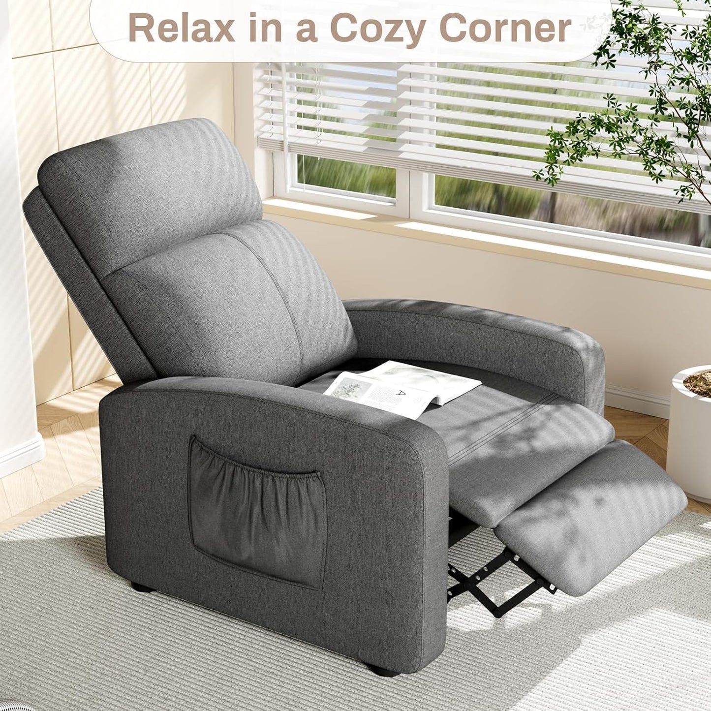 LAZY BUDDY 3 in 1 Adjustable Recliner Chair, Fabric Recliner Sofa for Adults with Side Pocket, Home Theater Seating with Lumbar Support & Backrest for Living Room
