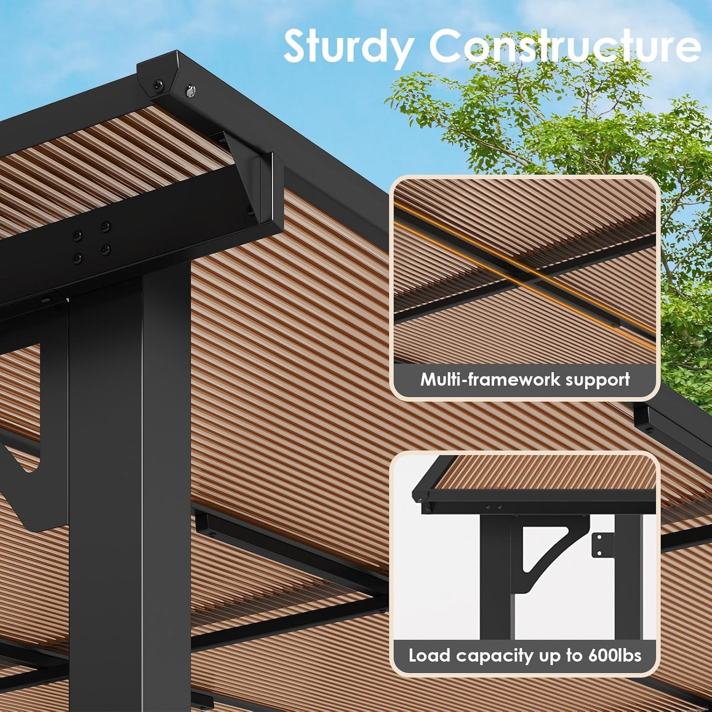 LAZY BUDDY 10'x 14'Gazebo, Aluminum Pergola, Outdoor Lean to Hard Top with Sloped Roof, Large Wall-Mounted Heavy Duty Awnings for Patio, Garden, Decks, Backyard
