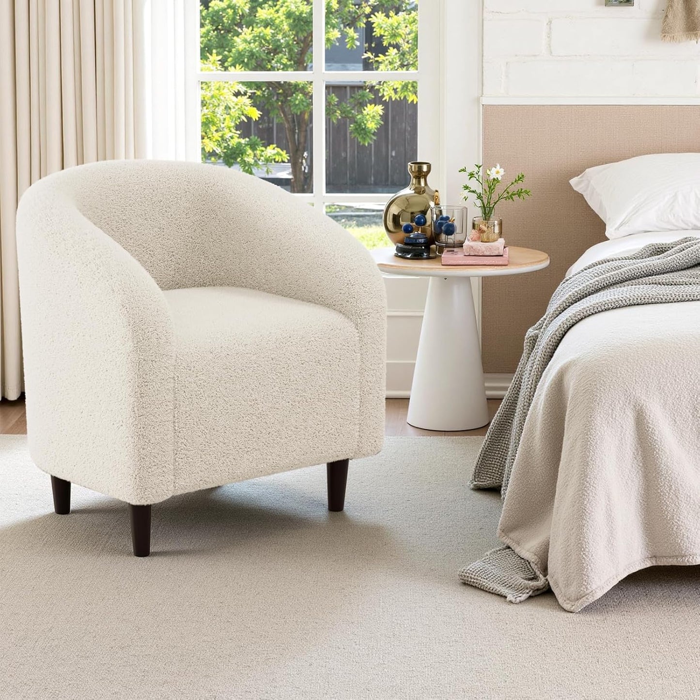 LAZY BUDDY Accent Barrel Chair, Comfy Teddy Fabric Club Chair with Side Pocket, Modern Armchair for Living Room, Bedroom, Office, Reception Space