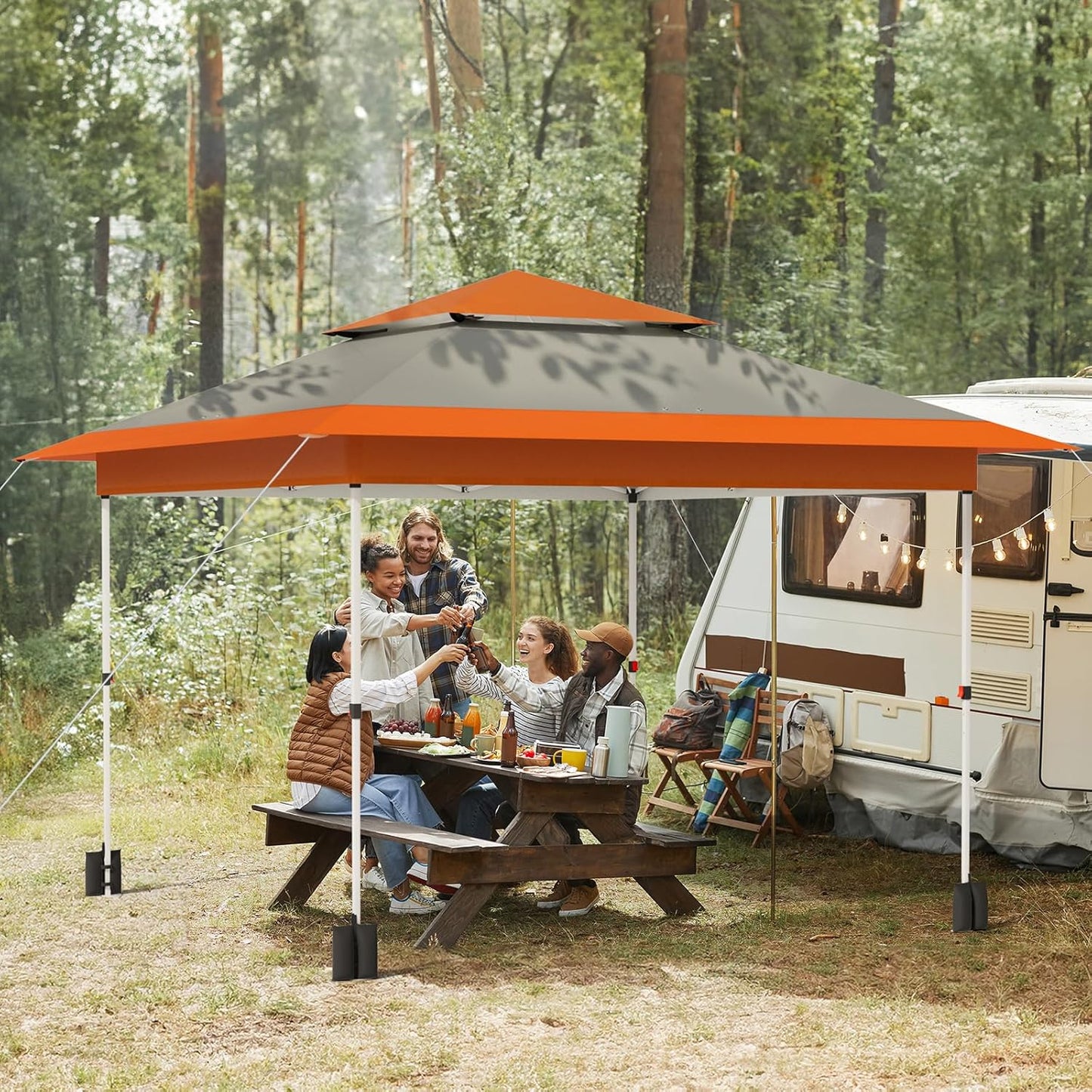 LAZY BUDDY 13'x13' Pop Up Canopy Tent with 1-Person Set up, Camping Instant Durable Shelter, Outdoor Gazebo Beach Shade with Wheeled Bag, 4 Sand Bags