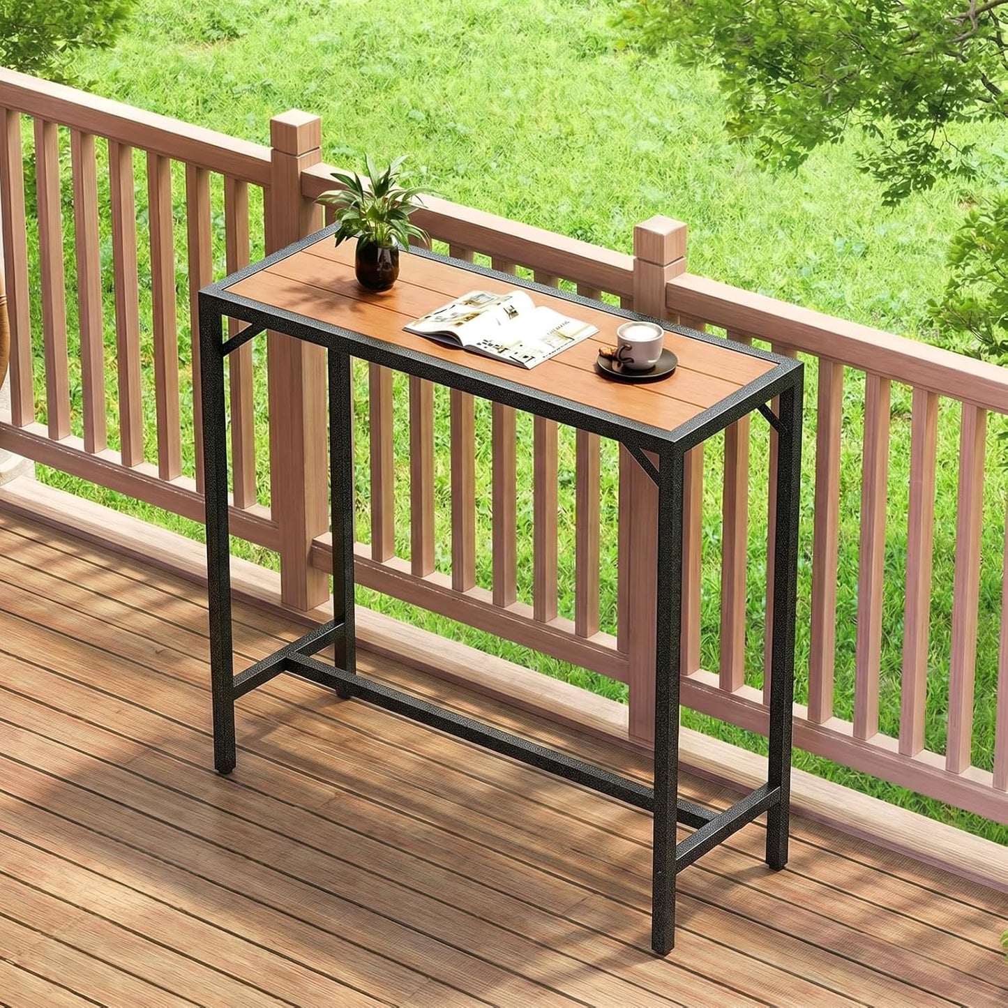 LAZY BUDDY 40''/47''/55''/63'' Outdoor Bar Table, Patio Counter Height Table Bar Height Pub Table with Adjustable Foot, HDPE Outdoor Furniture for Deck, Hot Tub, Poolside, Balcony