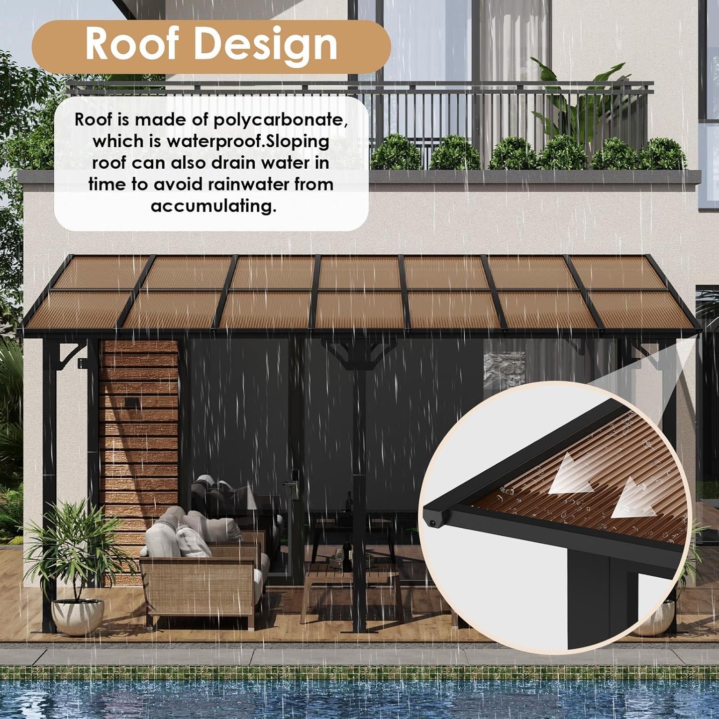 LAZY BUDDY 10'x 14'Gazebo, Aluminum Pergola, Outdoor Lean to Hard Top with Sloped Roof, Large Wall-Mounted Heavy Duty Awnings for Patio, Garden, Decks, Backyard