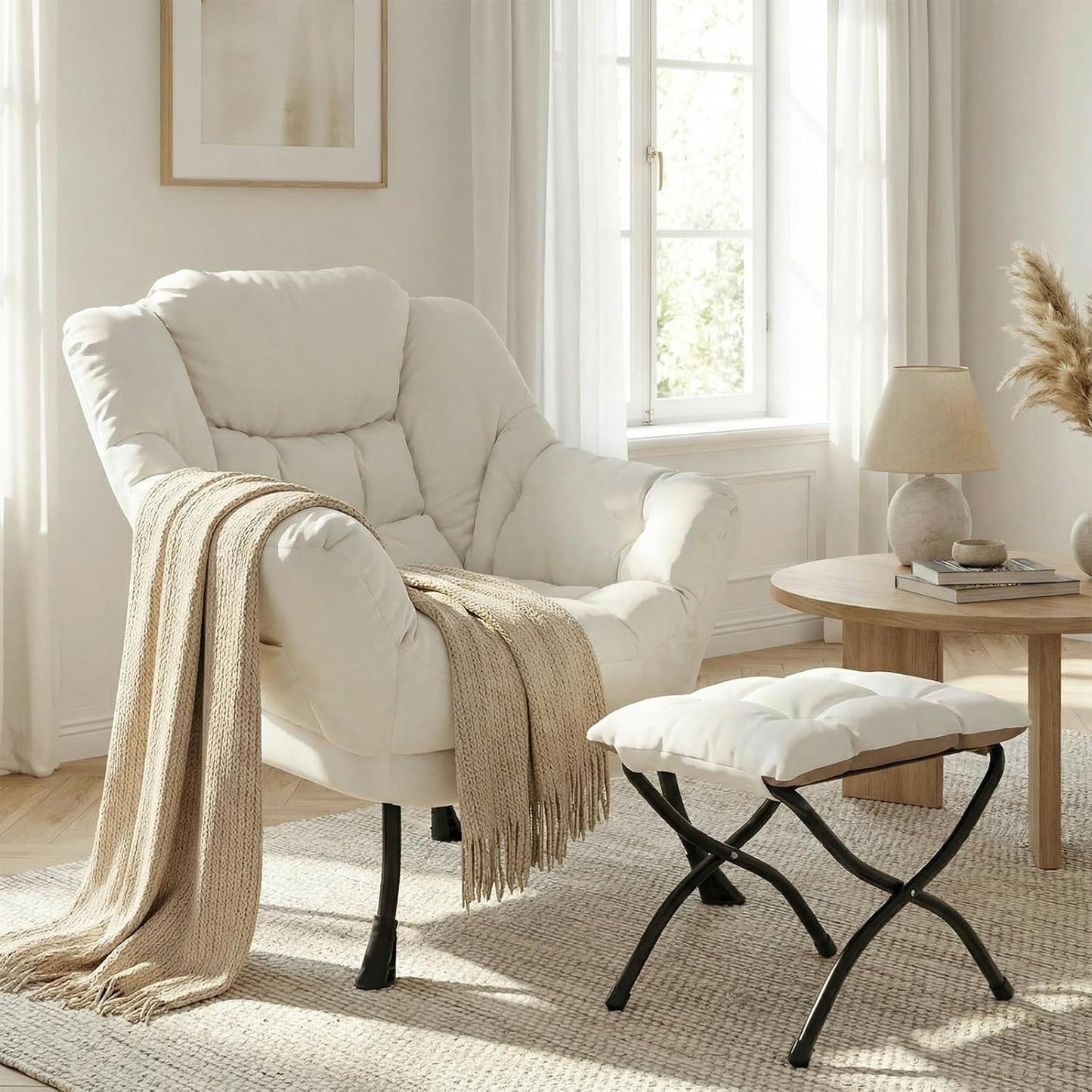 LAZY BUDDY Lazy Chair with Side Pocket, Upholstered Accent Lounge Chair Reading Armchair for Living Room, Bedroom