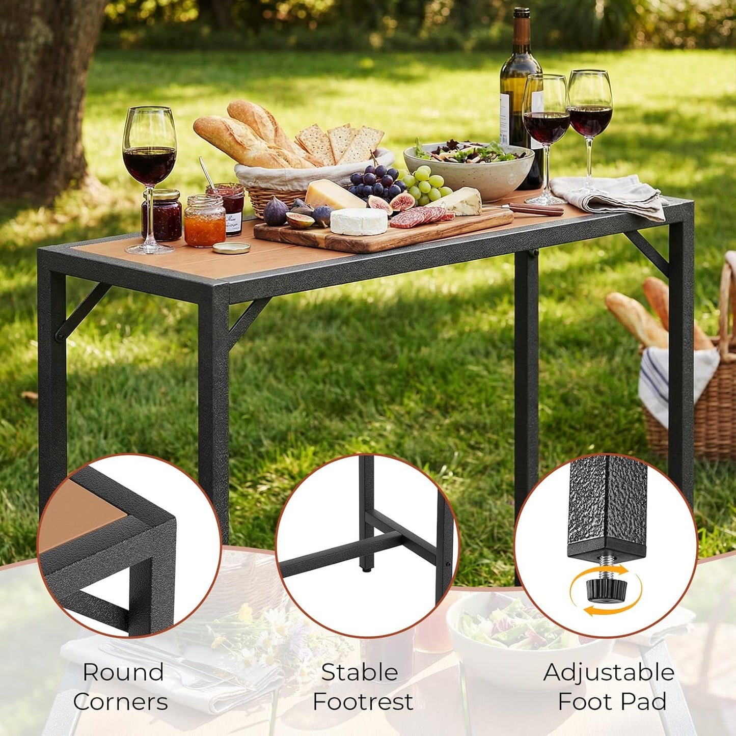 LAZY BUDDY 40''/47''/55''/63'' Outdoor Bar Table, Patio Counter Height Table Bar Height Pub Table with Adjustable Foot, HDPE Outdoor Furniture for Deck, Hot Tub, Poolside, Balcony