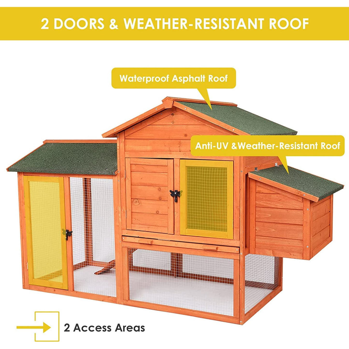 LAZY BUDDY 52'' Wooden Chicken Coop for 3-5 Chickens, Outdoor Yard Hen House with Nesting Box, Cages for Rabbit, Bunny, Small Animals