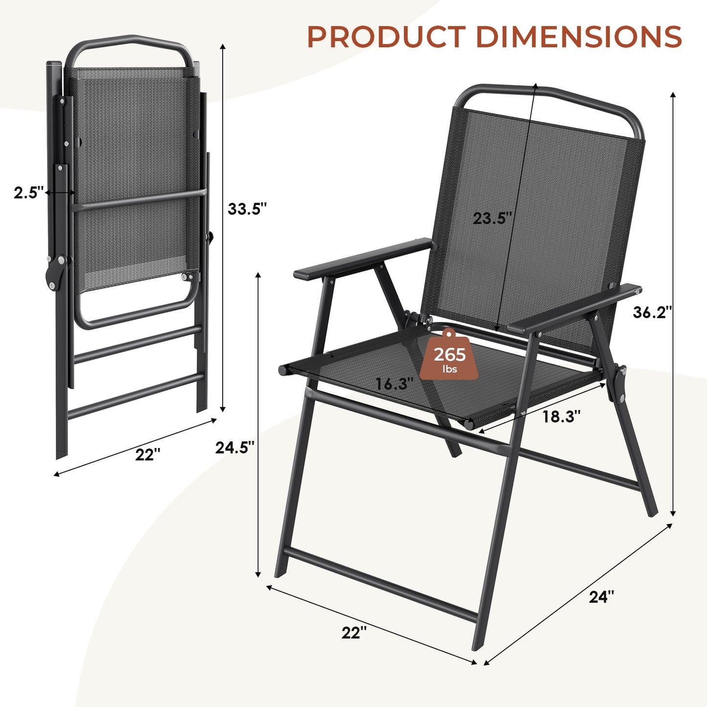 LAZY BUDDY Folding Patio Chairs Set of 2/4, Outdoor Dining Chairs with Armrests, Breathable Textilene & Steel Frame for Lawn, Garden, Yard or Poolside