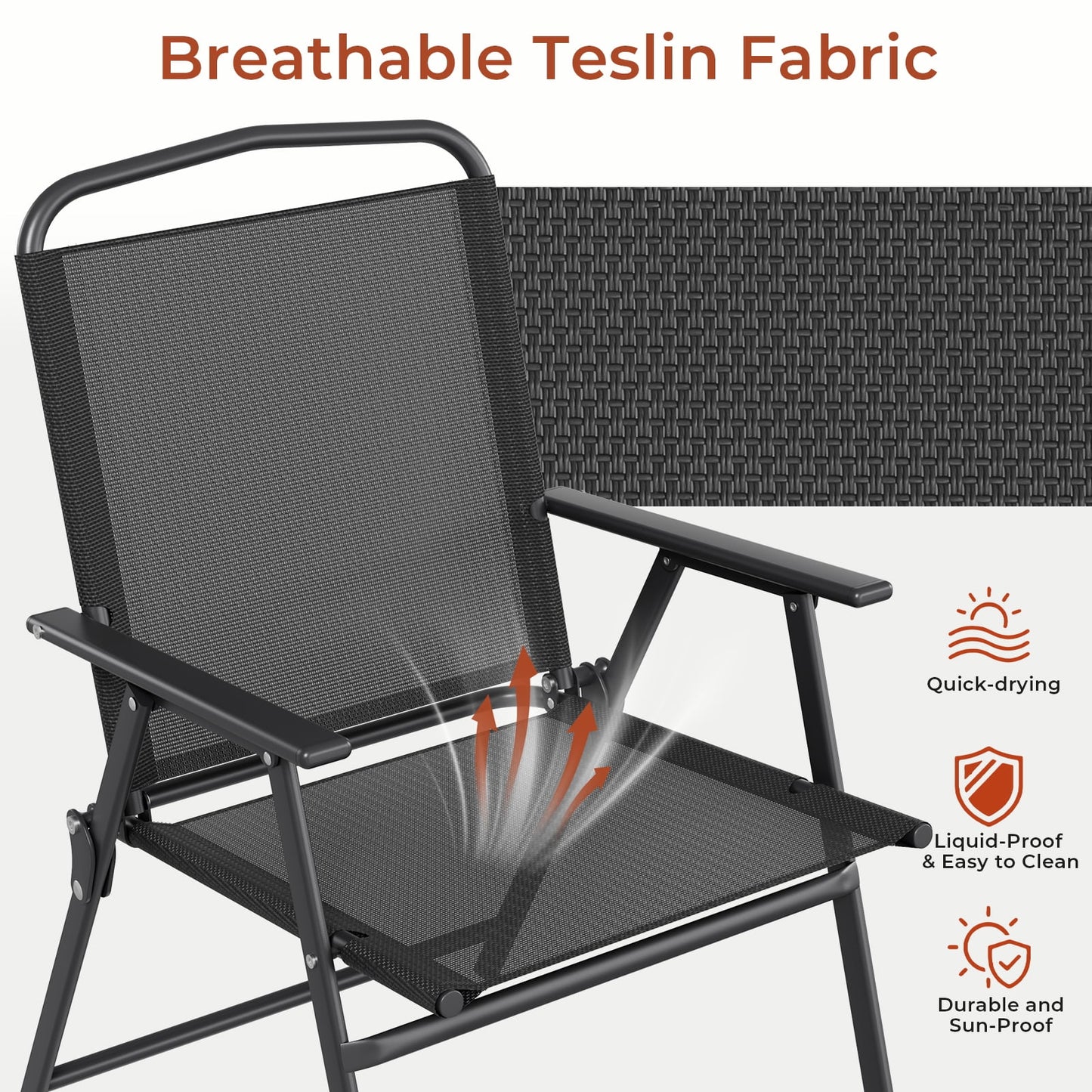 LAZY BUDDY Folding Patio Chairs Set of 2/4, Outdoor Dining Chairs with Armrests, Breathable Textilene & Steel Frame for Lawn, Garden, Yard or Poolside