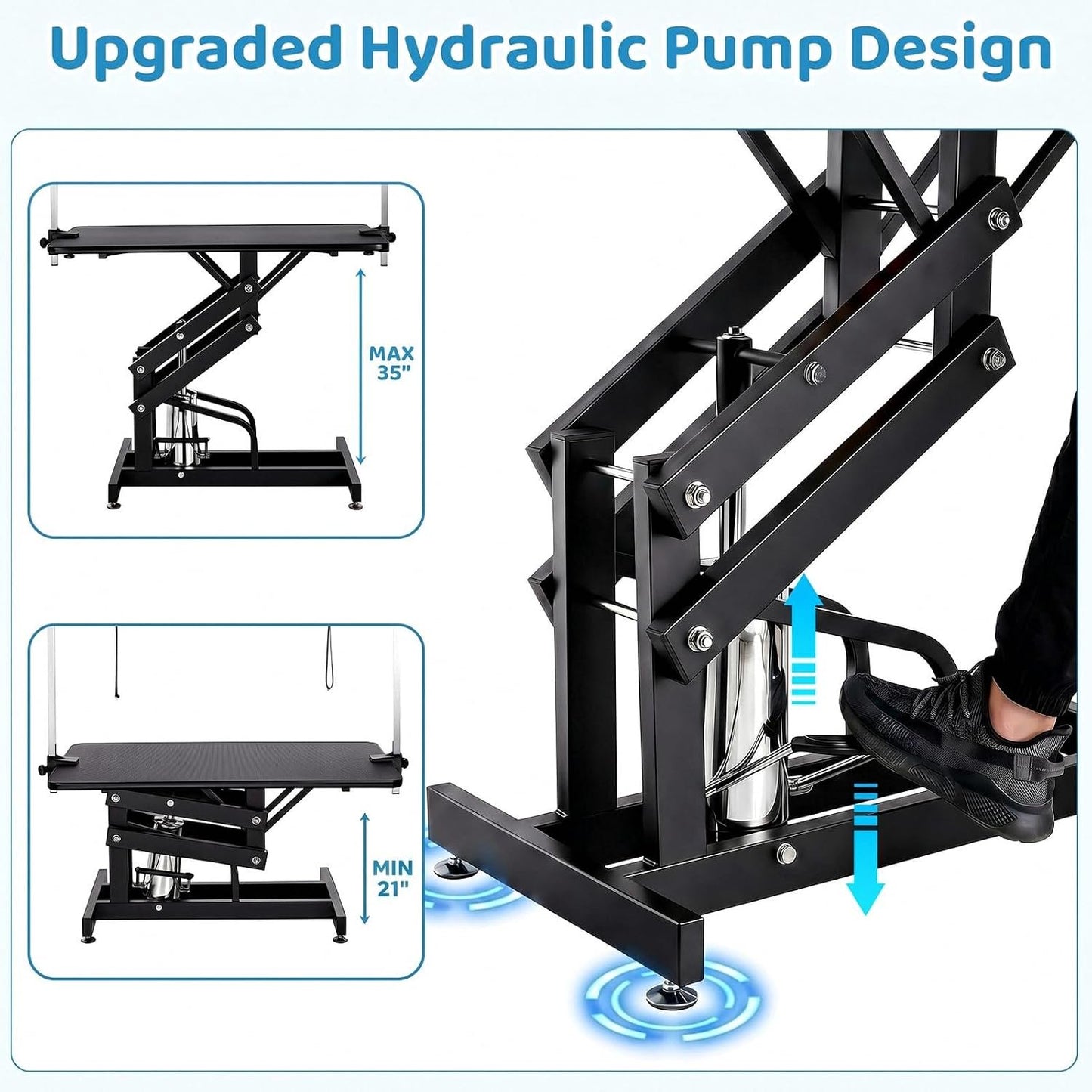 LAZY BUDDY 42.4in Professional Hydraulic Dog Grooming Table, Heavy Duty Pet Trimming Grooming Table with Adjustable Overhead Arm & Noose, 350lbs