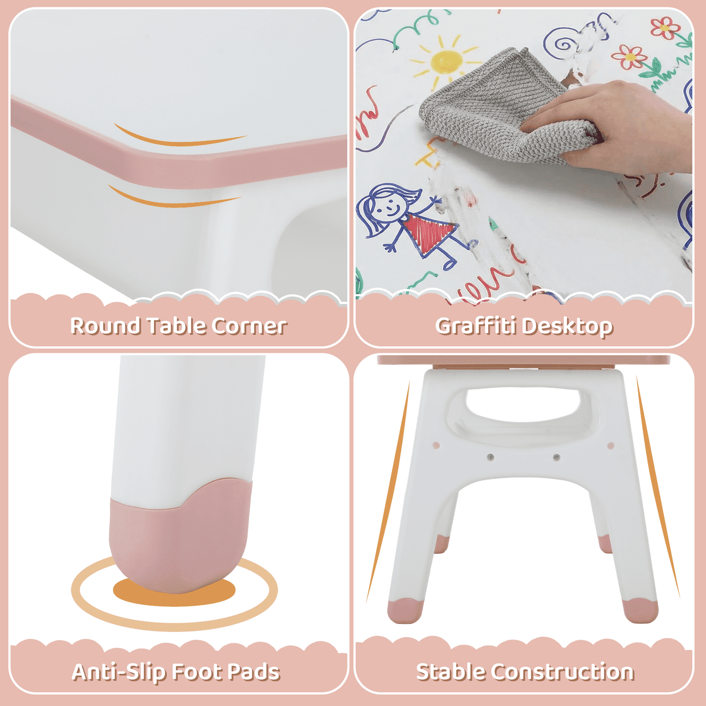 LAZY BUDDY Kids Table and 2 Chairs Set, Toddler Activity Table with Built-in Storage Shelf & Graffiti Desktop, Adjustable Chair