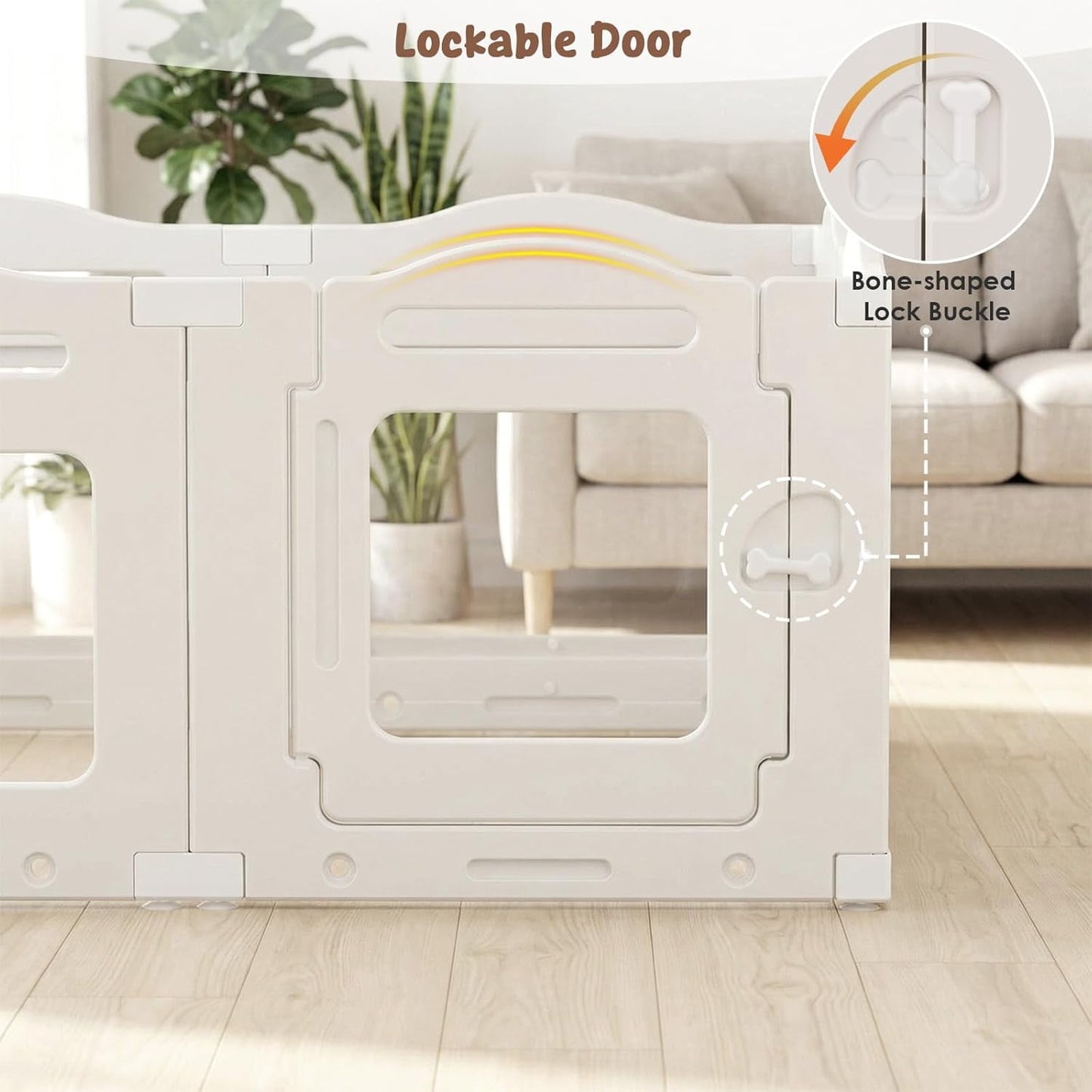 LAZY BUDDY Clear Acrylic Dog Playpen 49.6''x49.6''x23.6'', Indoor Pet Kennel with Locking Door, Plastic Safety Fence Pet Play Pen Whelping for Puppy, Kitten, Small Dogs