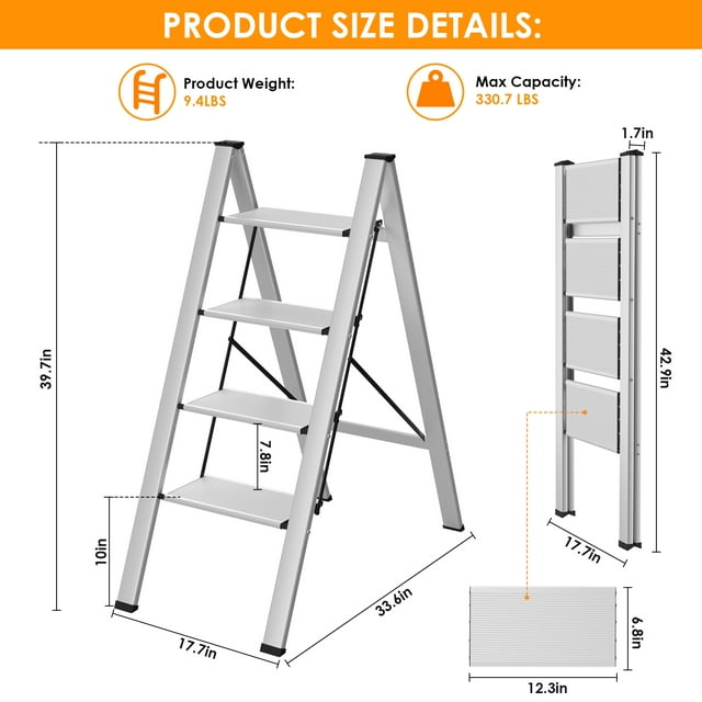 LAZY BUDDY Step Ladder Folding, Sturdy 330 Lbs Small Step Stool for Adults, Multi-use Kitchen Ladder for Home, Closet Step Stool Ladder with Anti-Slip Wide Pedals