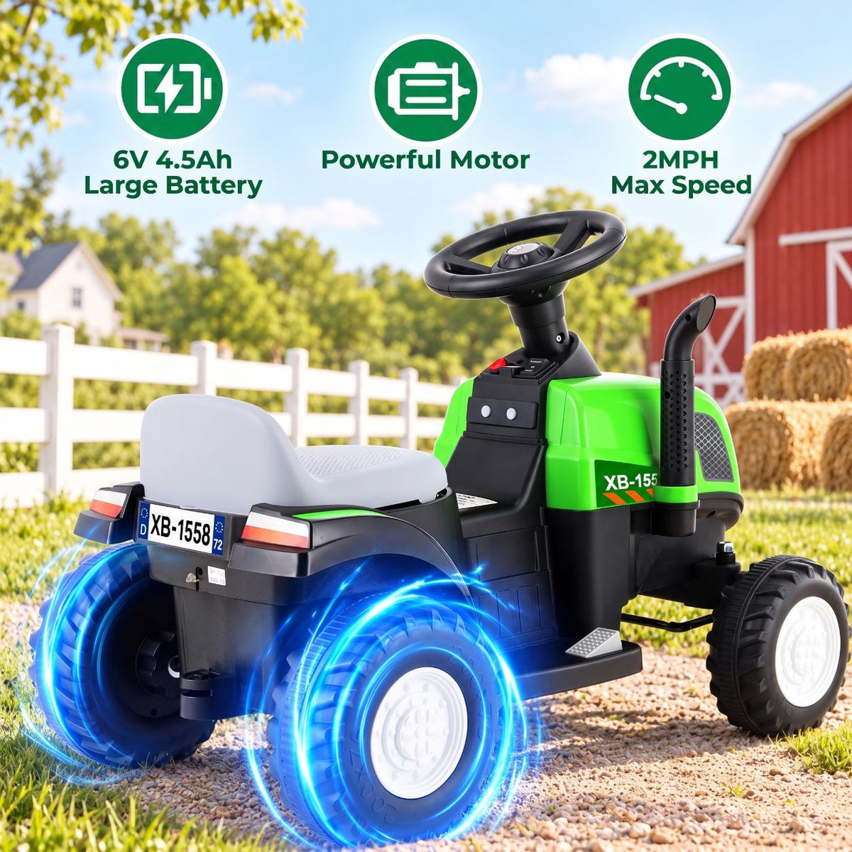 LAZY BUDDY 6V Kids Ride on Tractor with Trailer, Electric Ride on Toy for Children 3+. 55lbs