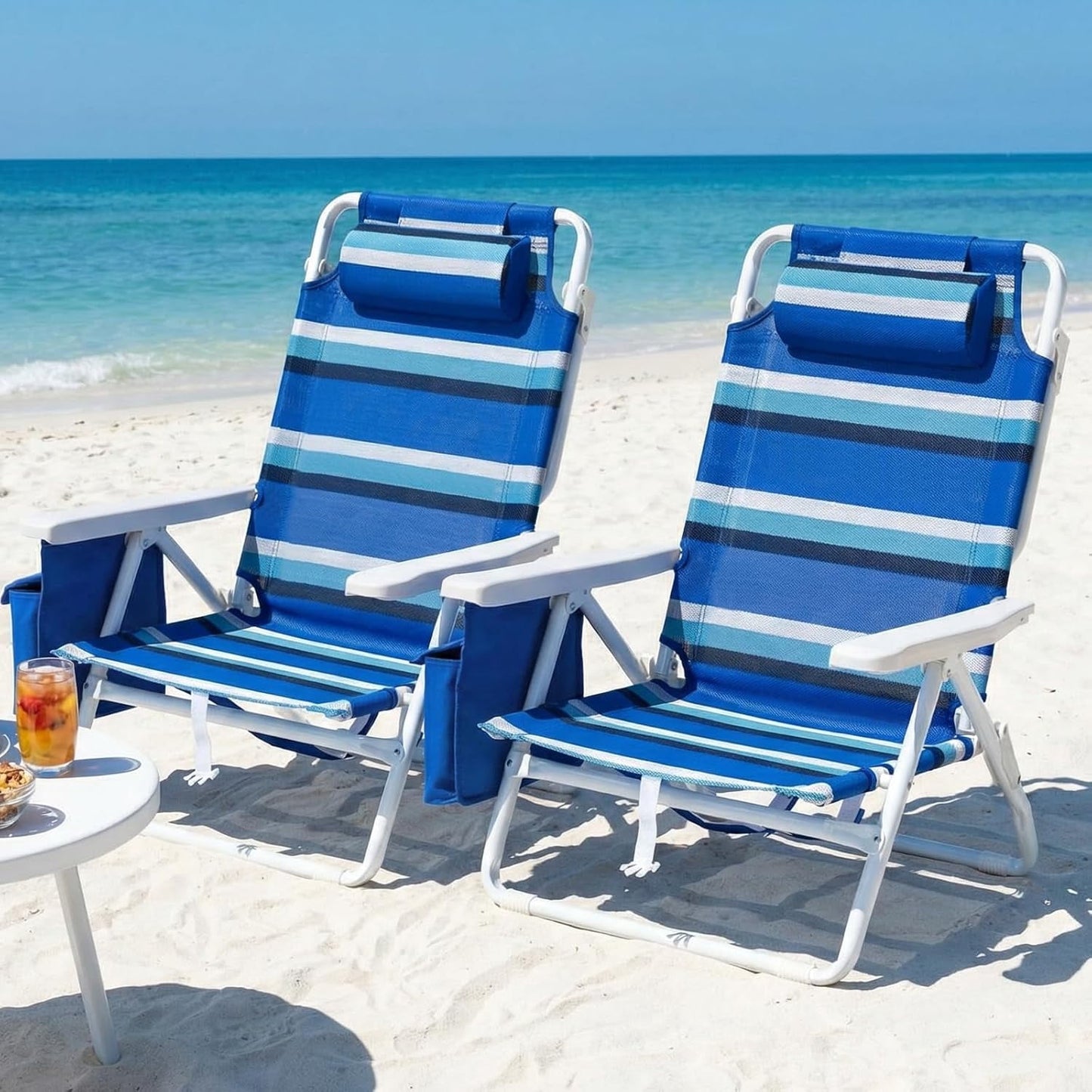 LAZY BUDDY  Low Beach Chair, Backpack Beach Chair for Adults with 5-Position, Lightweight Folding Beach Camping Chairs with Cup Holder, Storage Bag
