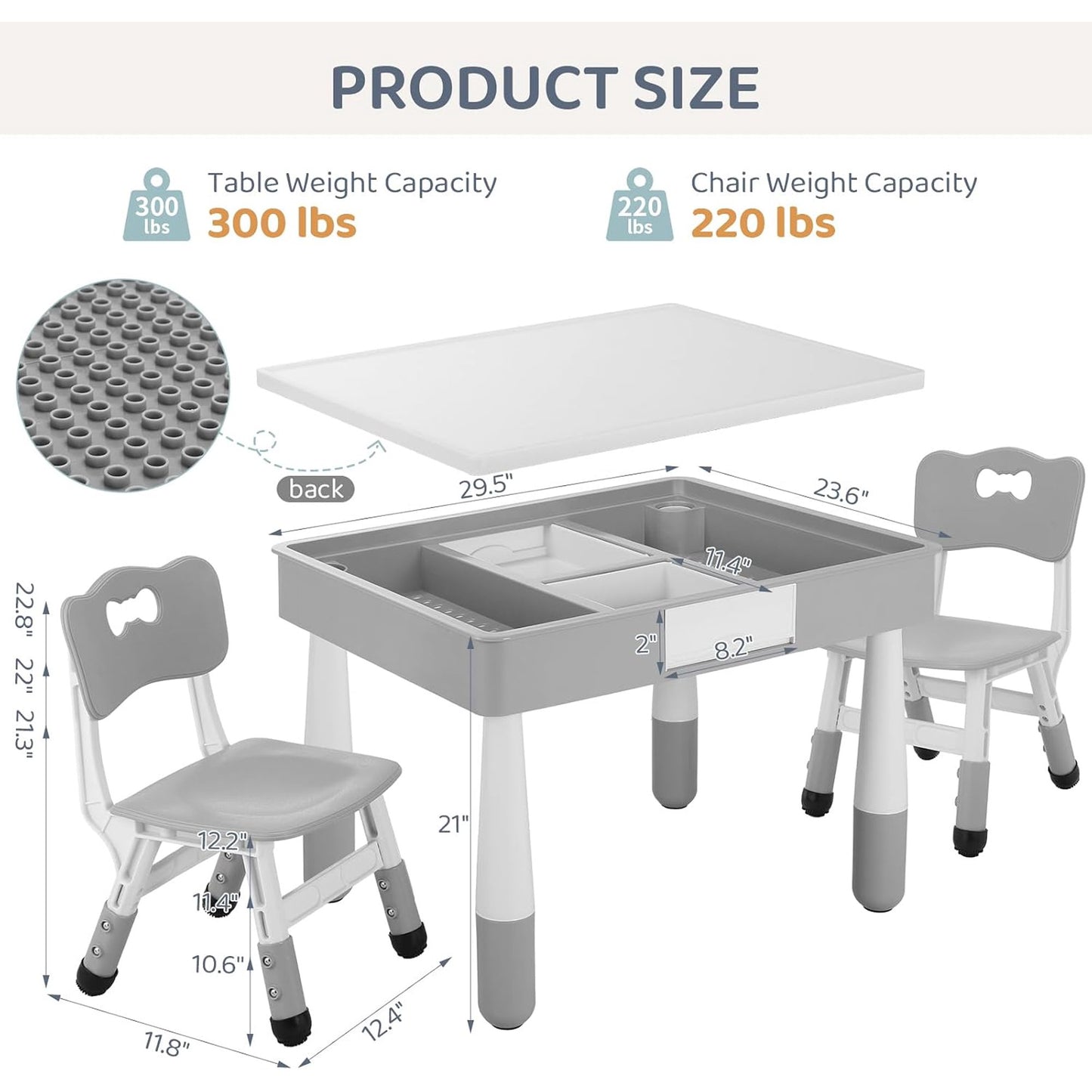 LAZY BUDDY Kids Table and Chairs Set with Storage, Height Adjustable Toddler Activity Table and 2 Chairs Set with 2 in 1 Graffiti/Block Building Desktop, for Playroom, Preschool, Classroom