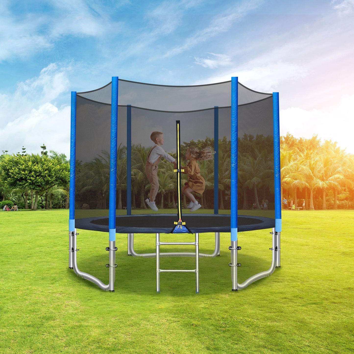 LAZY BUDDY 8/10FT Round Trampoline with Safety Enclosure Net, Outdoor Trampoline for Kids, Heavy Duty Jumping Mat & Spring Cover Padding