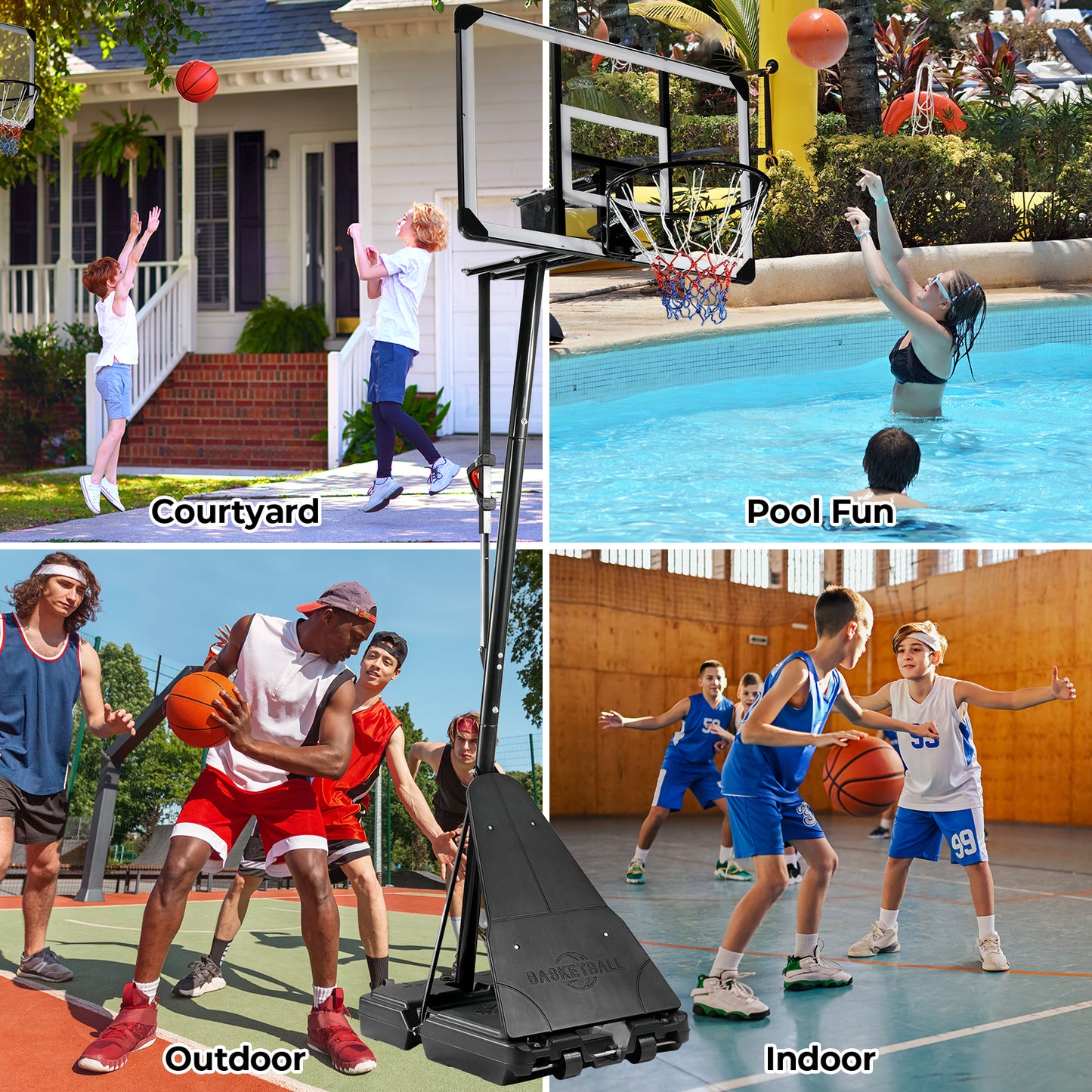 LAZY BUDDY 44" Portable Basketball Hoop Goal Basketball Hoop System Height Adjustable 8-10 FT In/Outdoor PE Backboard Material