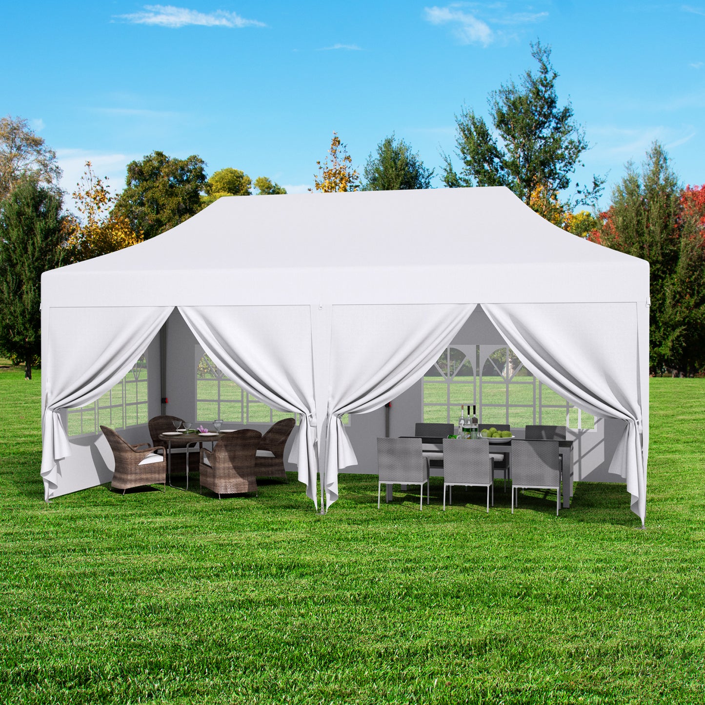 LAZY BUDDY 10' x 20' Ez Pop up Canopy Tent, Portable Commercial Folding Instant Shelter, Heavy Duty Canopy Gazebo Tent for Outdoor, White