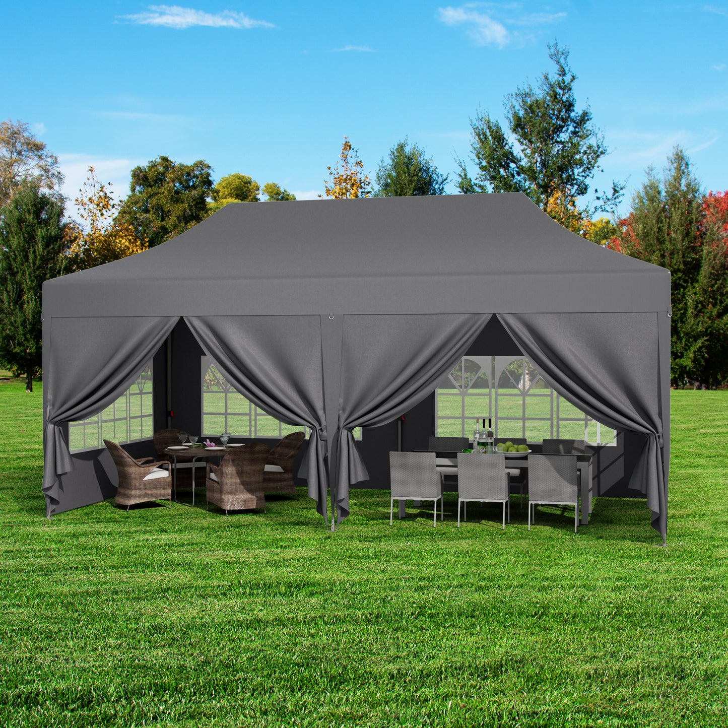 LAZY BUDDY 10' x 20' Ez Pop Up Canopy Tent, Heavy Duty Outdoor Canopy Tent Folding Instant Shelter, Wedding Party Large Gazebo with Sidewalls, Adjustable Height