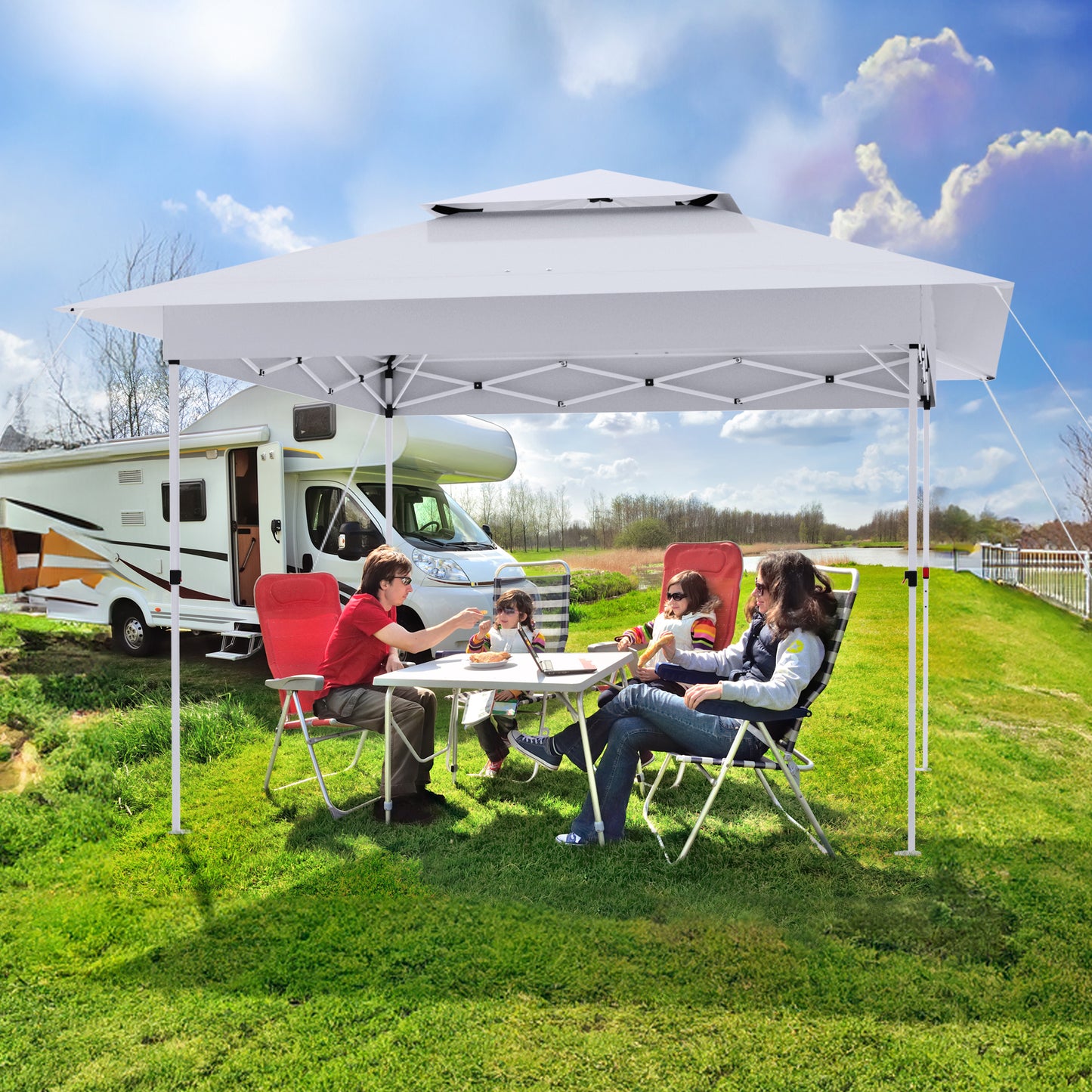 LAZY BUDDY Easy Set-up 12' x 12' Pop up Canopy Tent Heavy Duty Outdoor Camping Party Gazebo Tent Instant Canopy Shelter with Top Ventilation