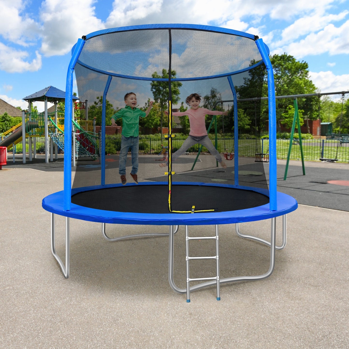 LAZY BUDDY 12FT Round Trampoline for Kids with Safety Enclosure Net & Ladder, Outdoor Trampoline Rebounder 330lbs Capacity