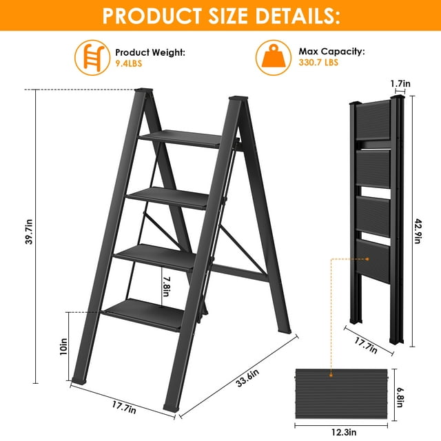 LAZY BUDDY Step Ladder Folding, Sturdy 330 Lbs Small Step Stool for Adults, Multi-use Kitchen Ladder for Home, Closet Step Stool Ladder with Anti-Slip Wide Pedals