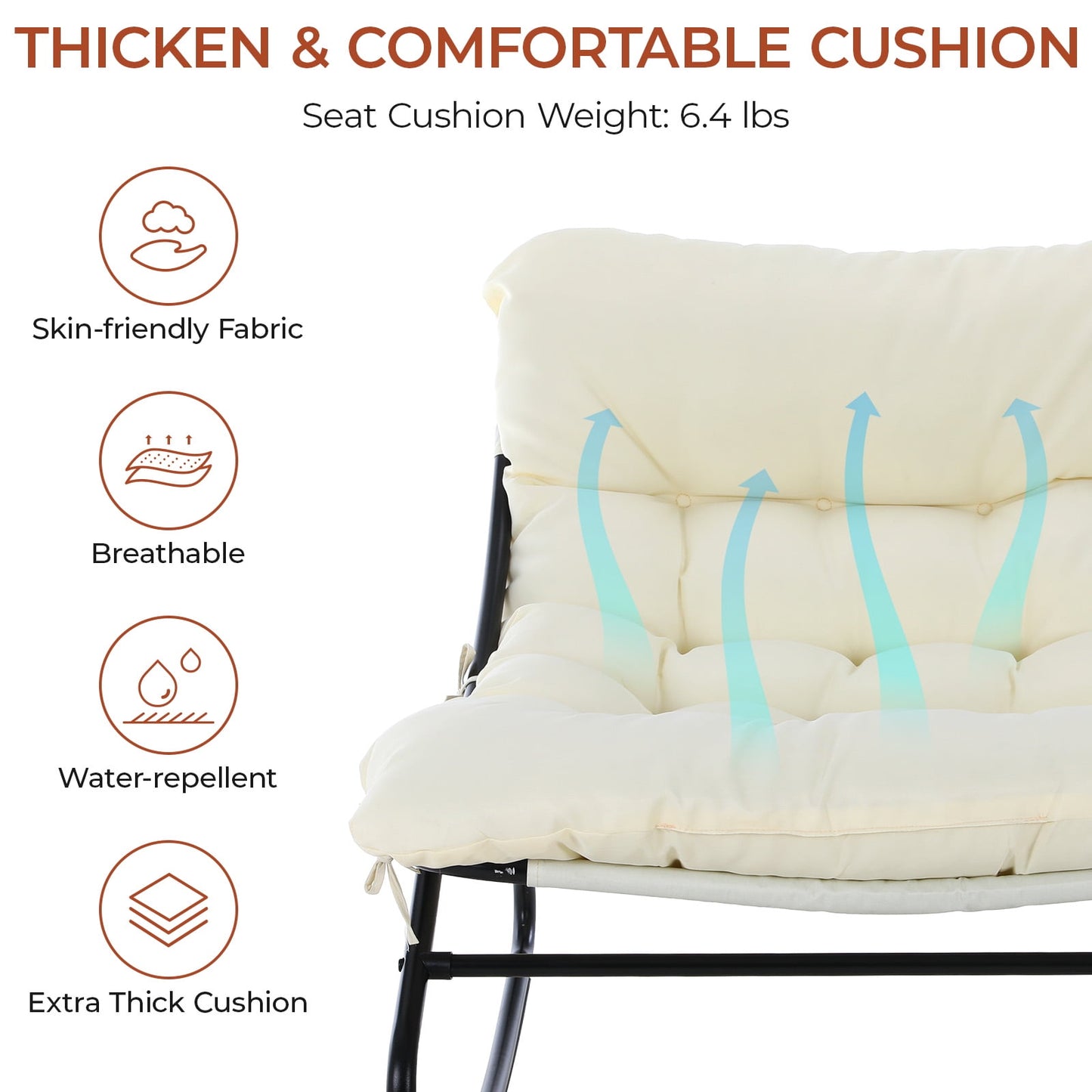 LAZY BUDDY Oversized Outdoor Rocking Chair, Comfy Papasan Rocker Chair with Thick Cushions for Living Room, Bedroom, Balcony, Patio