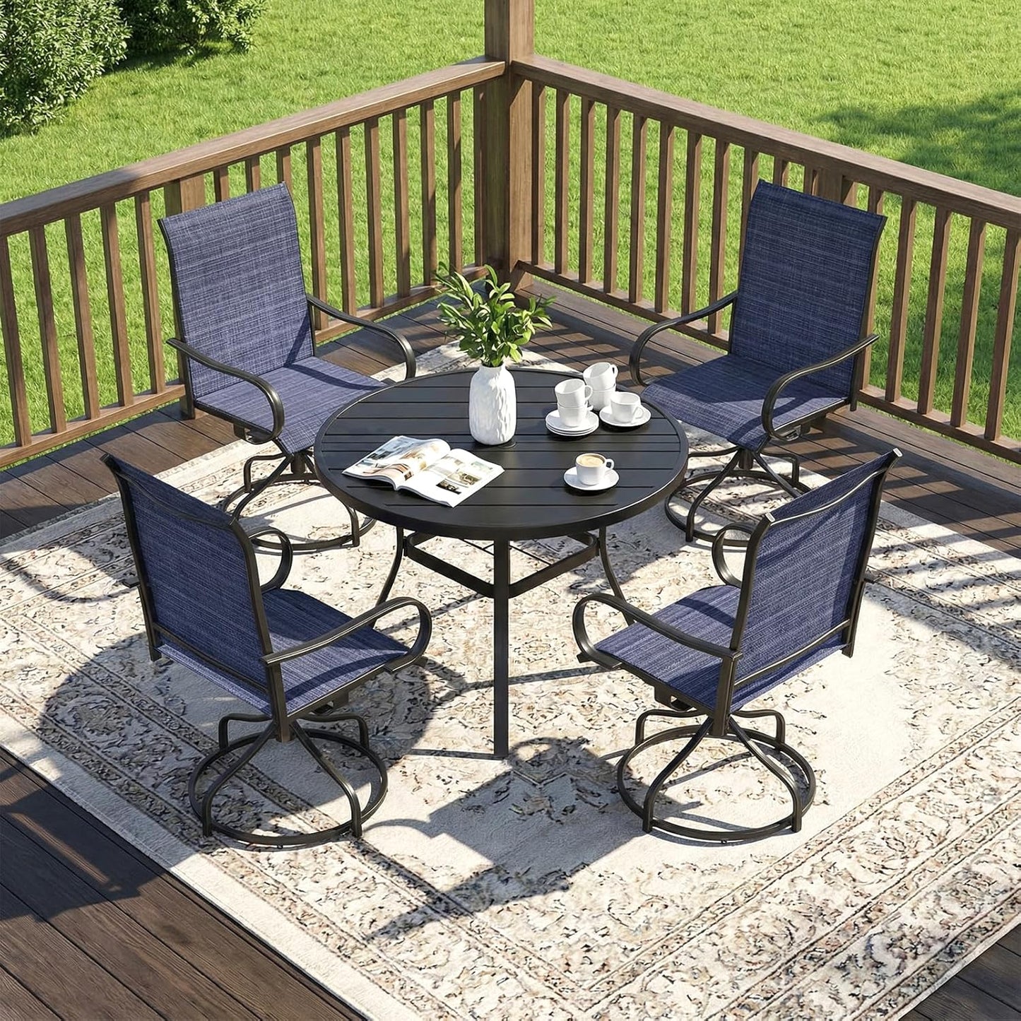 LAZY BUDDY Patio Swivel Chairs Set of 2/4, Outdoor Dining Chairs with High Back, All-Weather, for Lawn, Porch, Garden