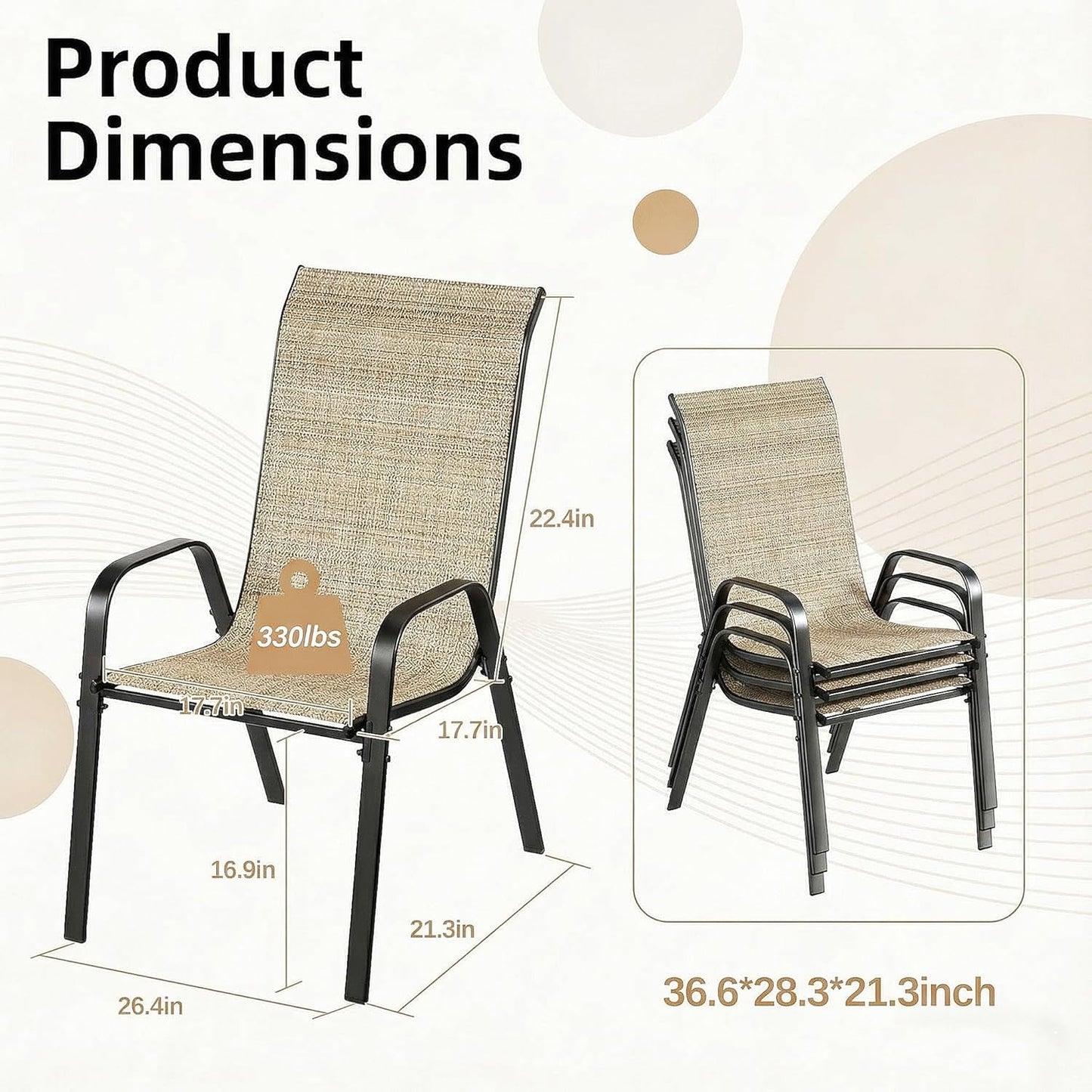 LAZY BUDDY Patio Chairs Set of 6, Stackable Outdoor Dining Chairs for All Weather Textilene Fabric & Metal Frame, Outdoor Chairs Set for Backyard Deck Garden
