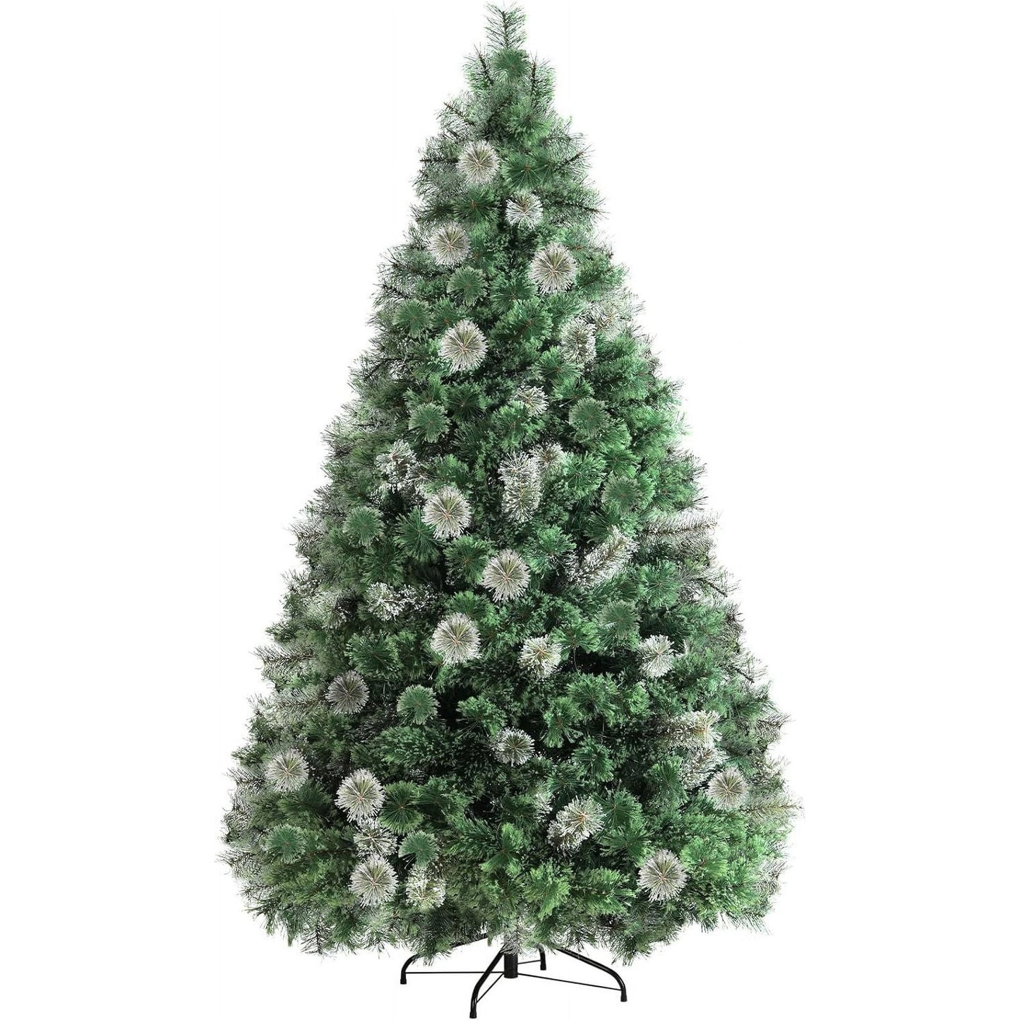 LAZY BUDDY 6/8/9 FT Artificial Christmas Tree Pre-lit Snow Dusted Cashmere Pine Needle Xmas Tree W/ Tips & Warm White Lights