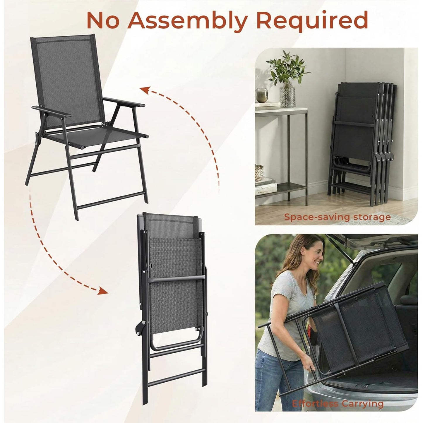 LAZY BUDDY Outdoor Patio Folding Dining Chairs Set of 2/4, with Armrests, Breathable Textilene & Steel Frame, for Lawn, Garden, Yard, Camping