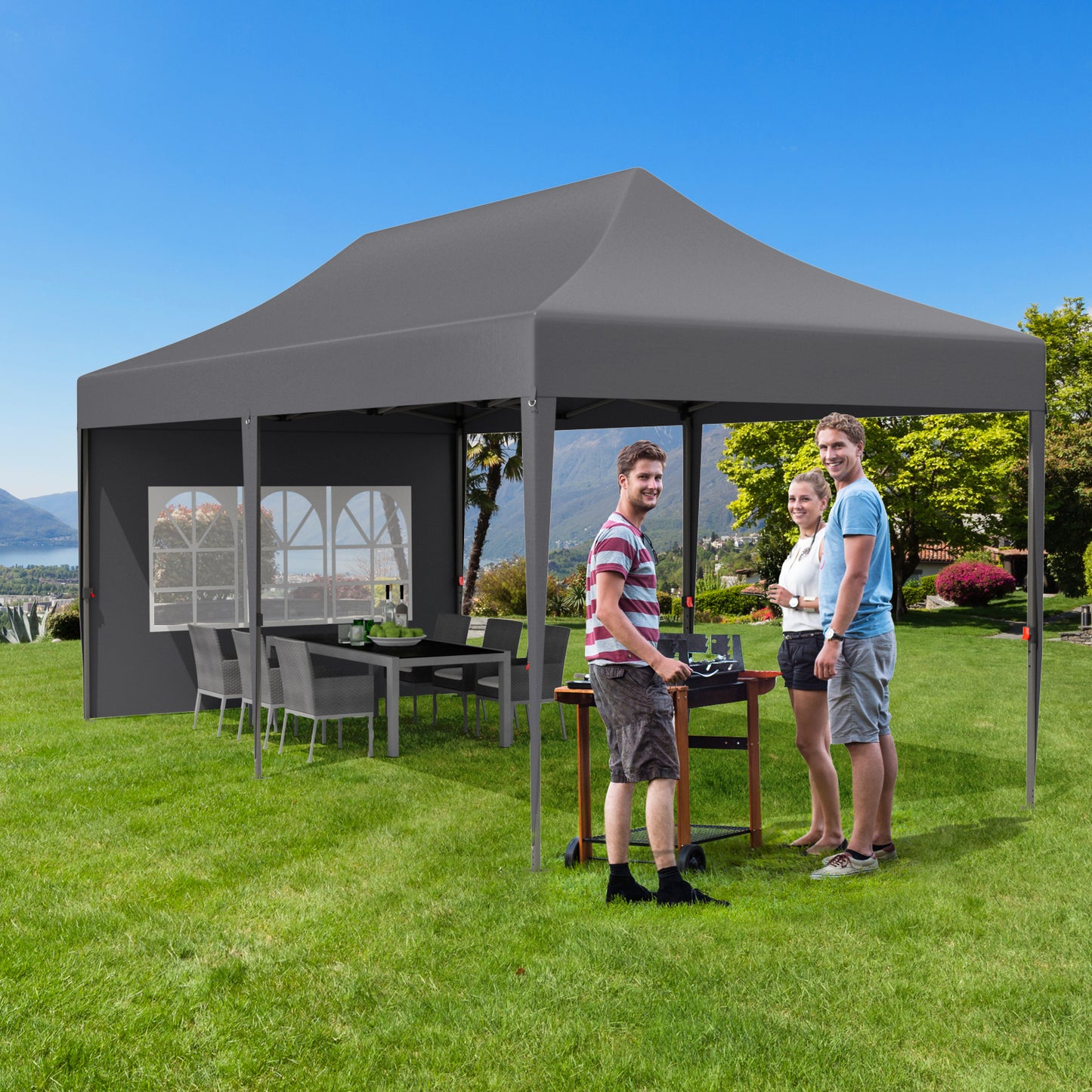 LAZY BUDDY 10' x 20' Ez Pop Up Canopy Tent, Heavy Duty Outdoor Canopy Tent Folding Instant Shelter, Wedding Party Large Gazebo with Sidewalls, Adjustable Height