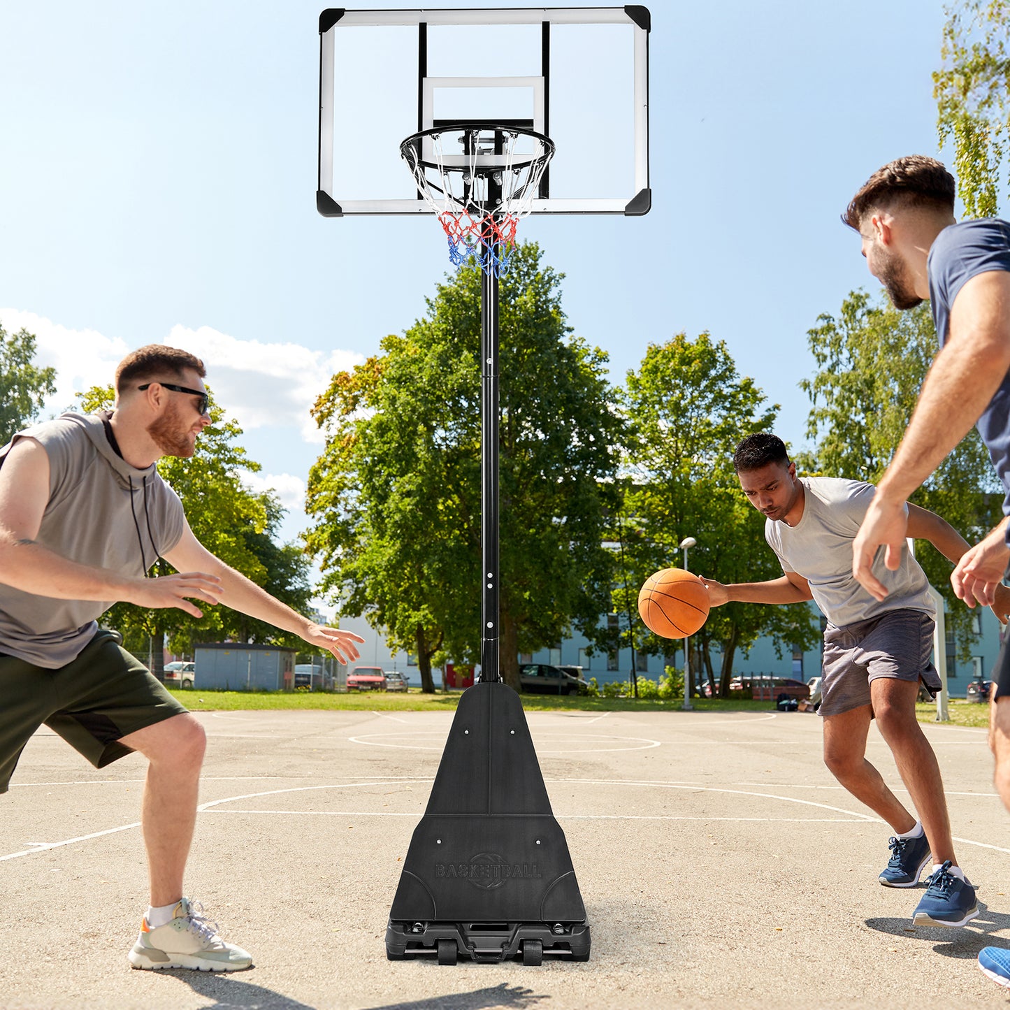 LAZY BUDDY 44" Portable Basketball Hoop Goal Basketball Hoop System Height Adjustable 8-10 FT In/Outdoor PE Backboard Material