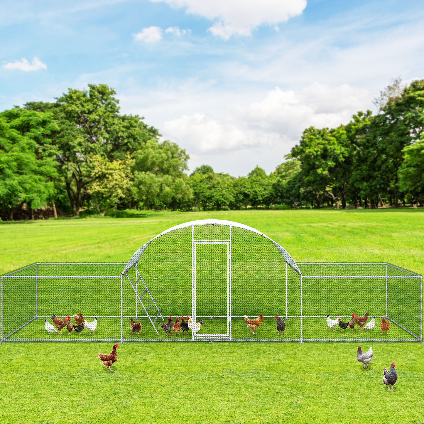 LAZY BUDDY 23ft Metal Chicken Coop, Walk-in Poultry Cage Large Hen Run enclosure, Galvanized Duck Chicken Rabbit Cage House with Waterproof Cover for Outside, Yard and Farm