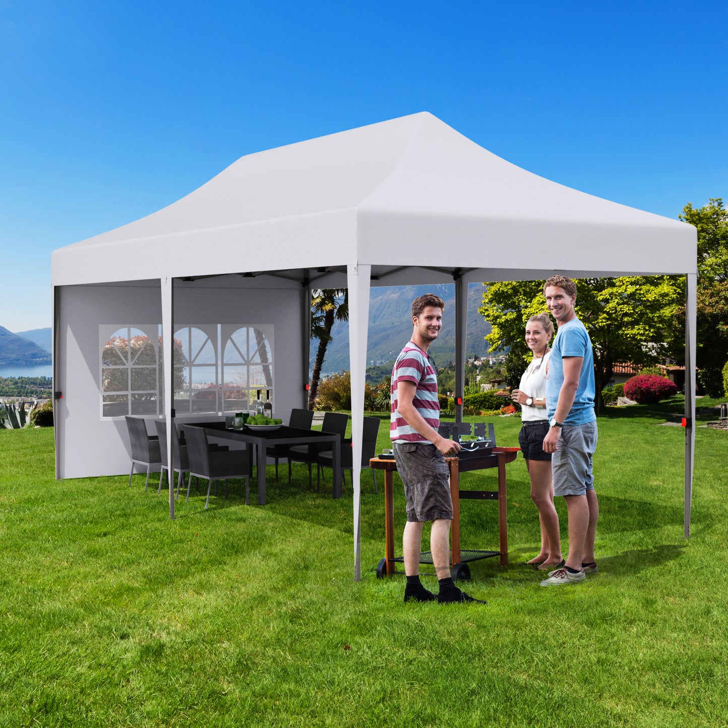 LAZY BUDDY 10' x 20' Ez Pop up Canopy Tent, Portable Commercial Folding Instant Shelter, Heavy Duty Canopy Gazebo Tent for Outdoor, White