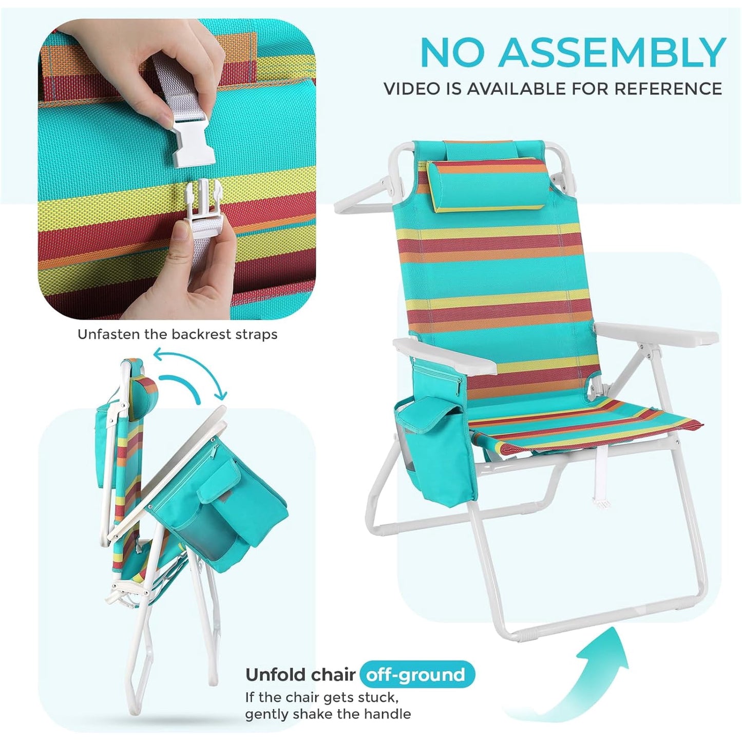 LAZY BUDDY 15.7'' Tall Backpack Beach Chairs for Adults, Portable Folding Beach Camping Chair, 1 Pack