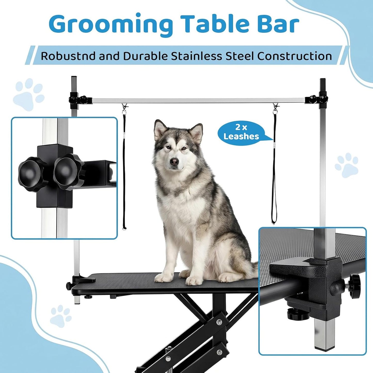 LAZY BUDDY 42.4in Professional Hydraulic Dog Grooming Table, Heavy Duty Pet Trimming Grooming Table with Adjustable Overhead Arm & Noose, 350lbs